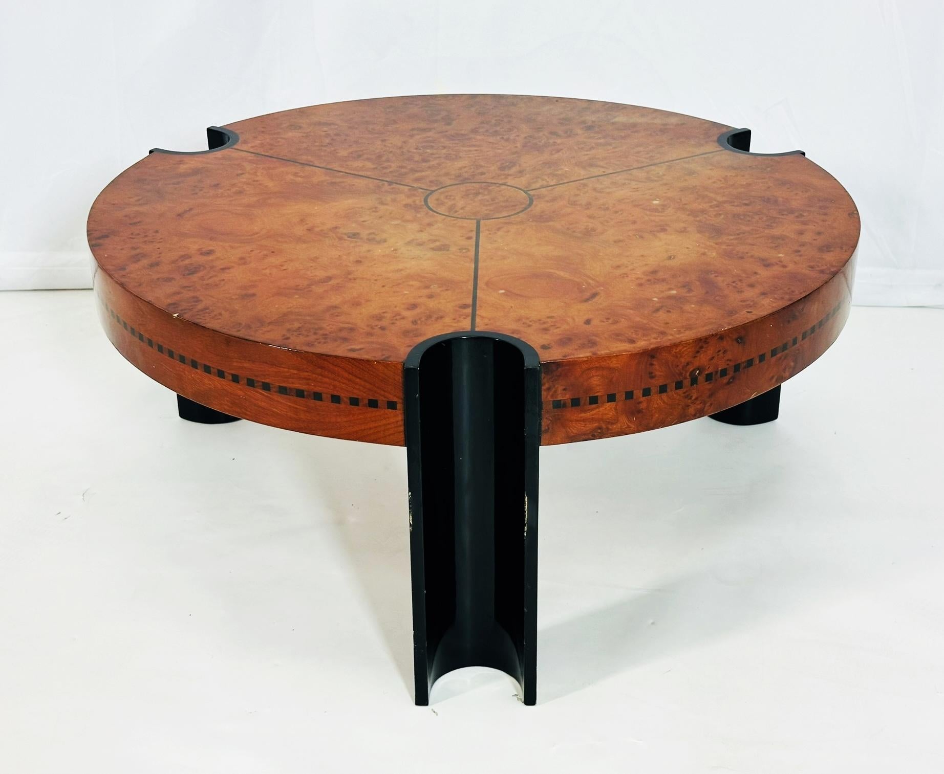Art Deco Coffee Table in Burlwood and Lacquered Legs, France 1940's 2