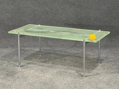 Art Deco coffee table in chromed metal, frosted glass top (Saint Gobain style)