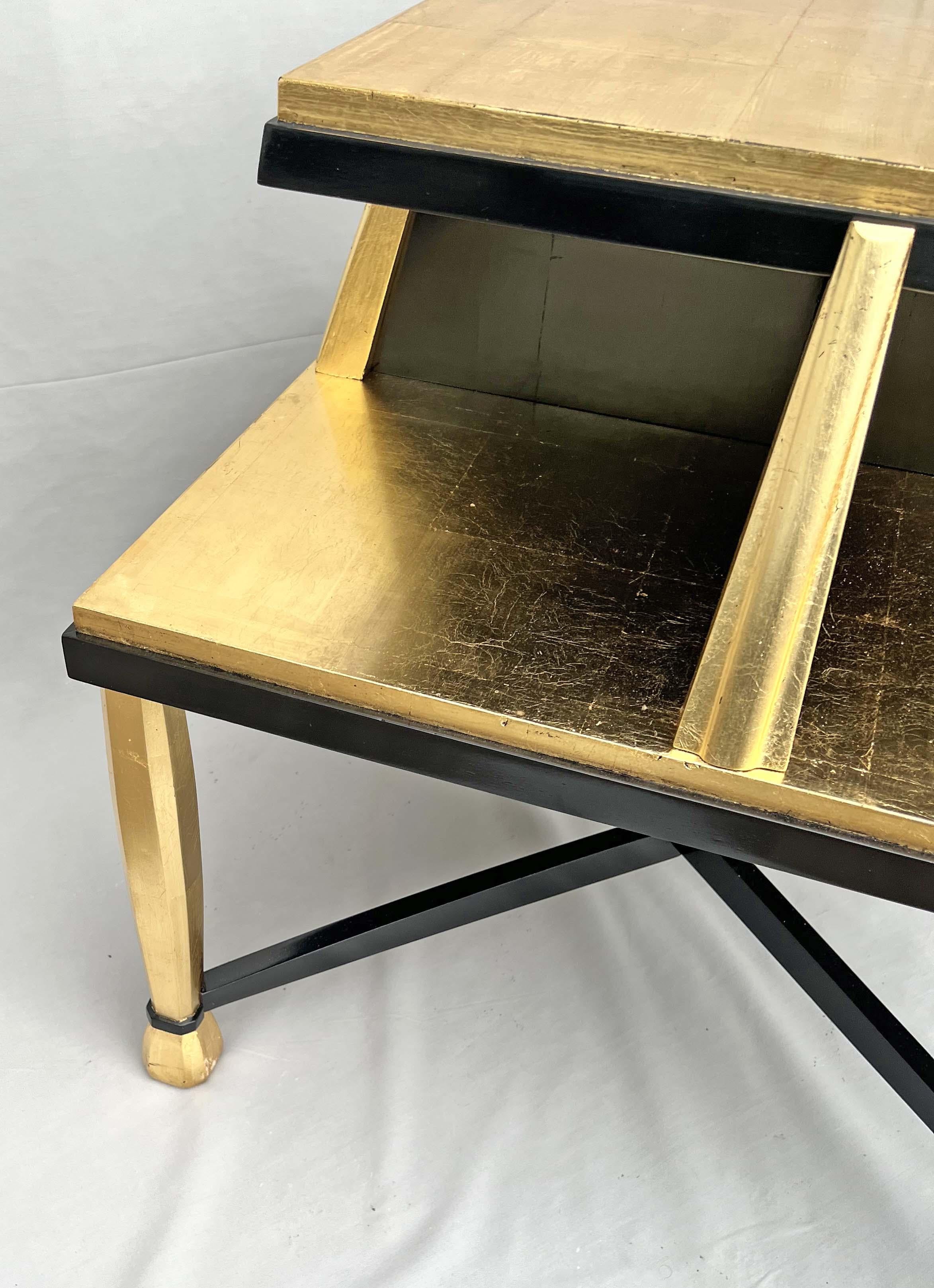Art Deco Coffee Table in Giltwood and Black Lacquer, 1930s For Sale 3