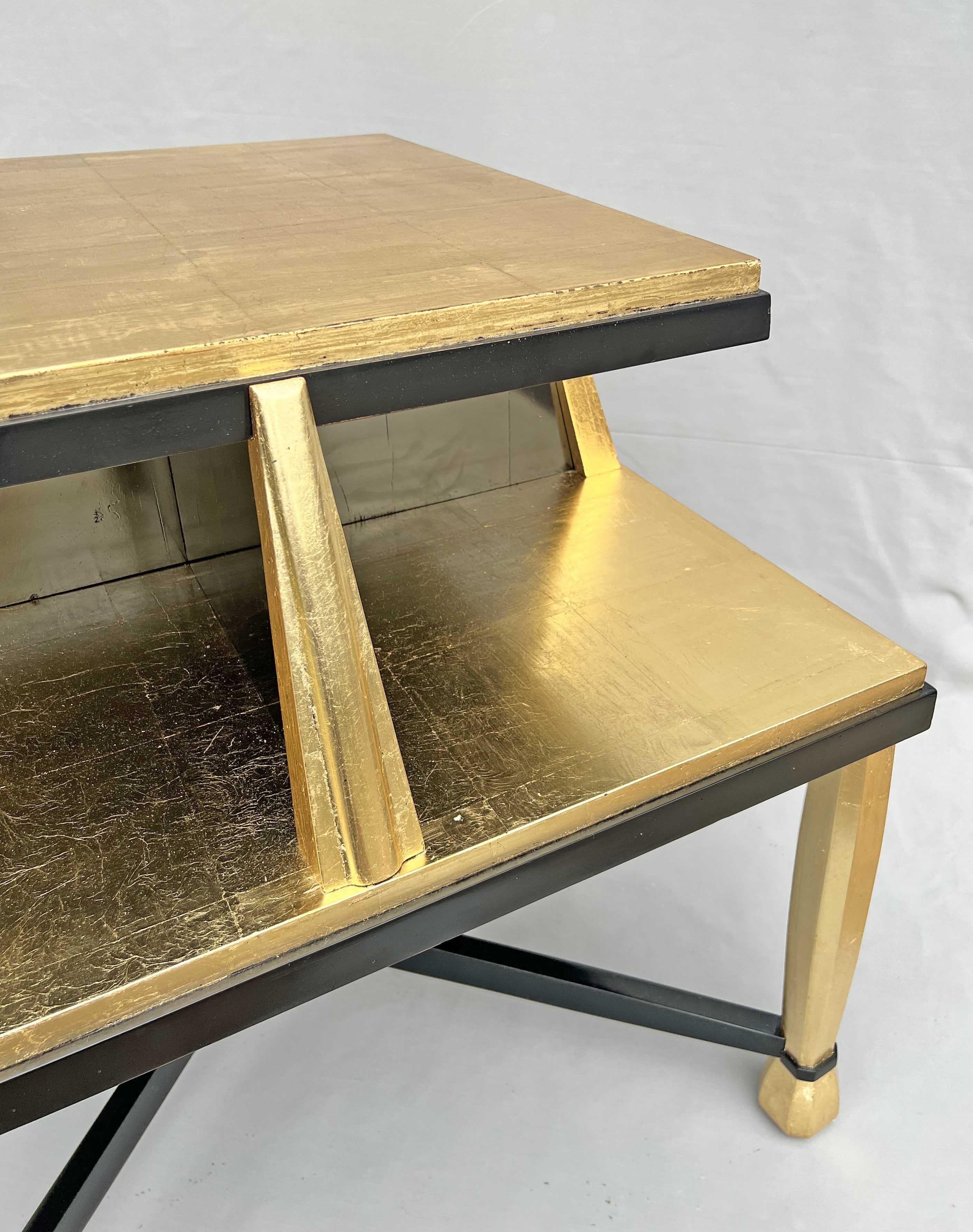 Art Deco Coffee Table in Giltwood and Black Lacquer, 1930s For Sale 8