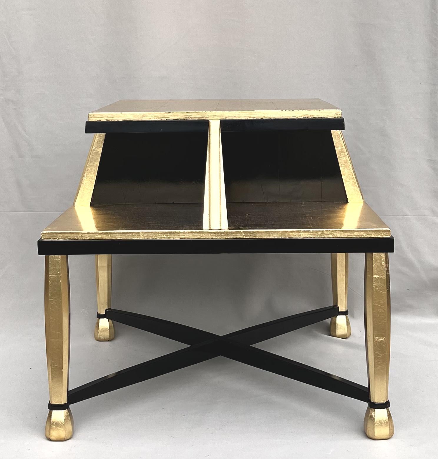 Art Deco Coffee Table in Giltwood and Black Lacquer, 1930s For Sale 9