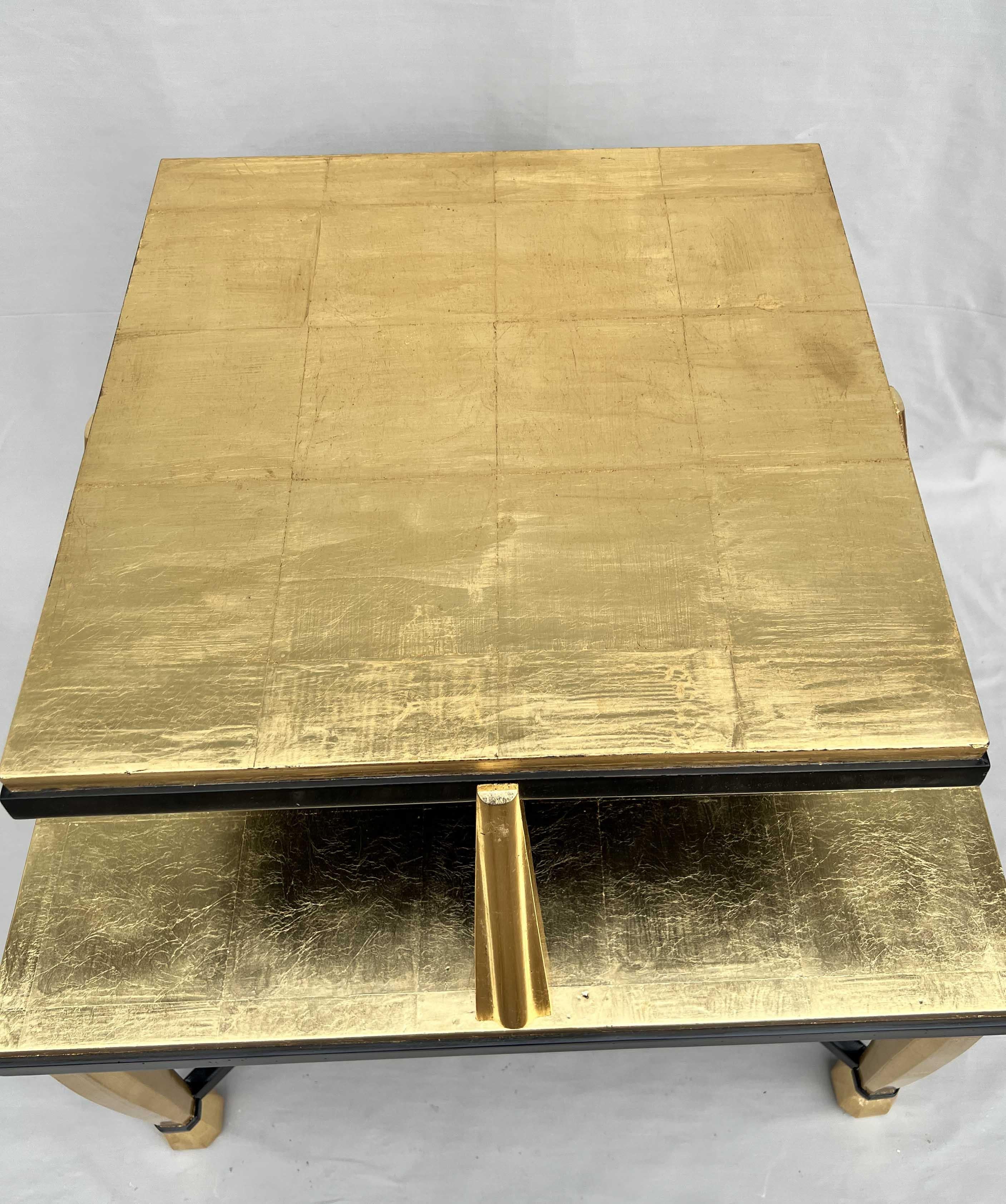 Art Deco Coffee Table in Giltwood and Black Lacquer, 1930s For Sale 11