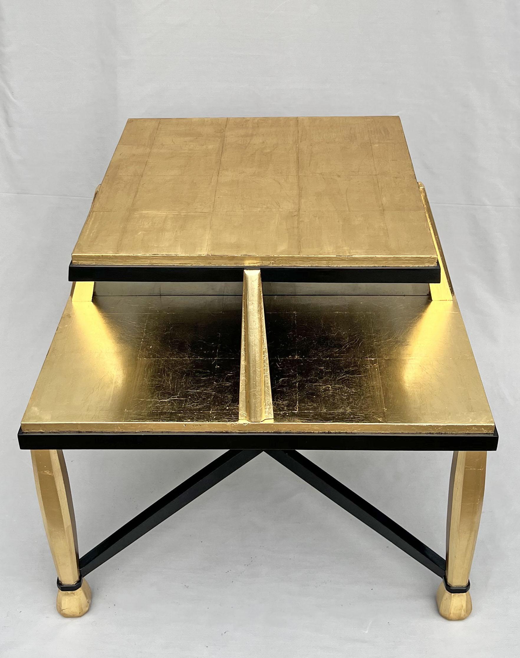 European Art Deco Coffee Table in Giltwood and Black Lacquer, 1930s For Sale
