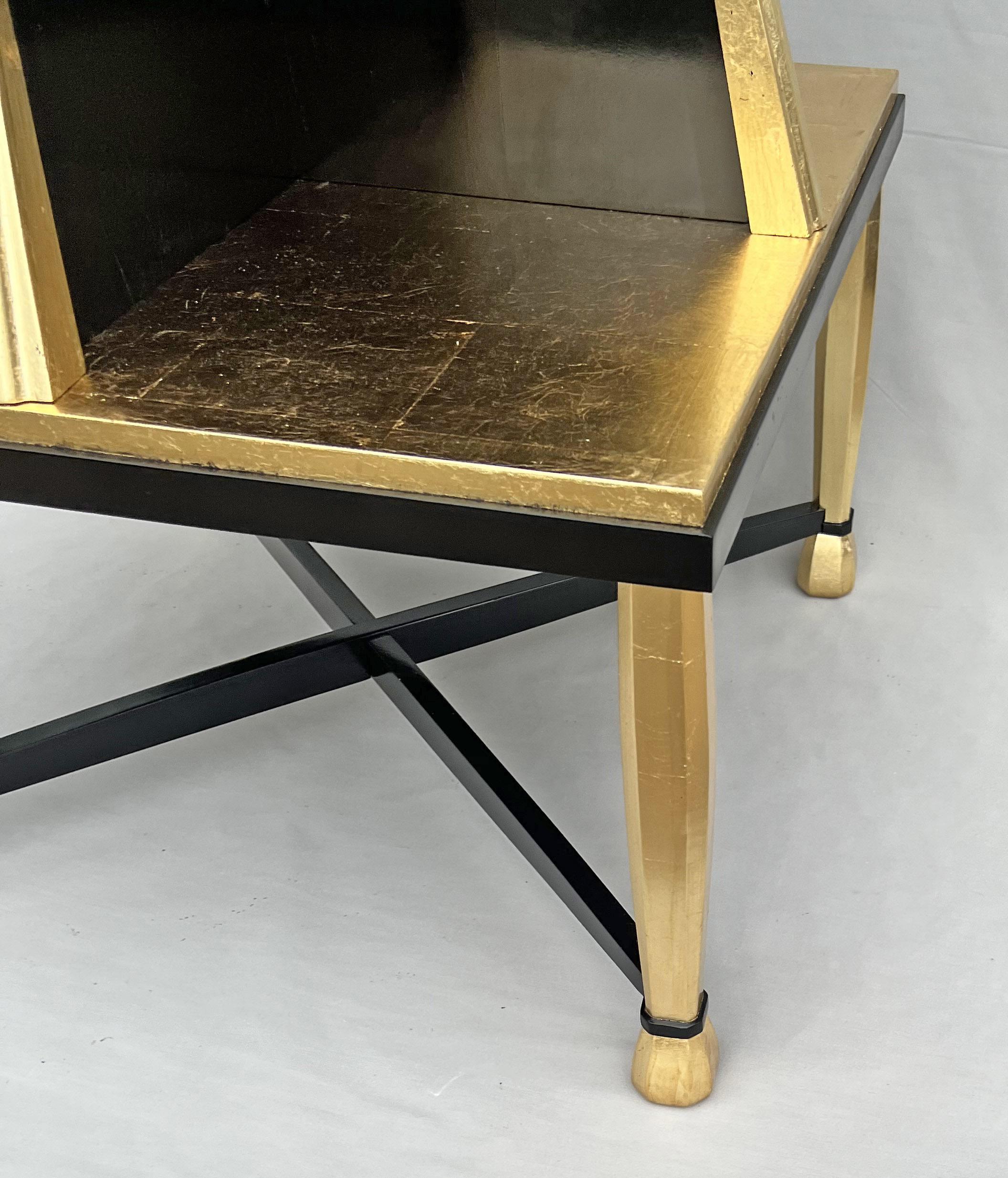 Ebonized Art Deco Coffee Table in Giltwood and Black Lacquer, 1930s For Sale