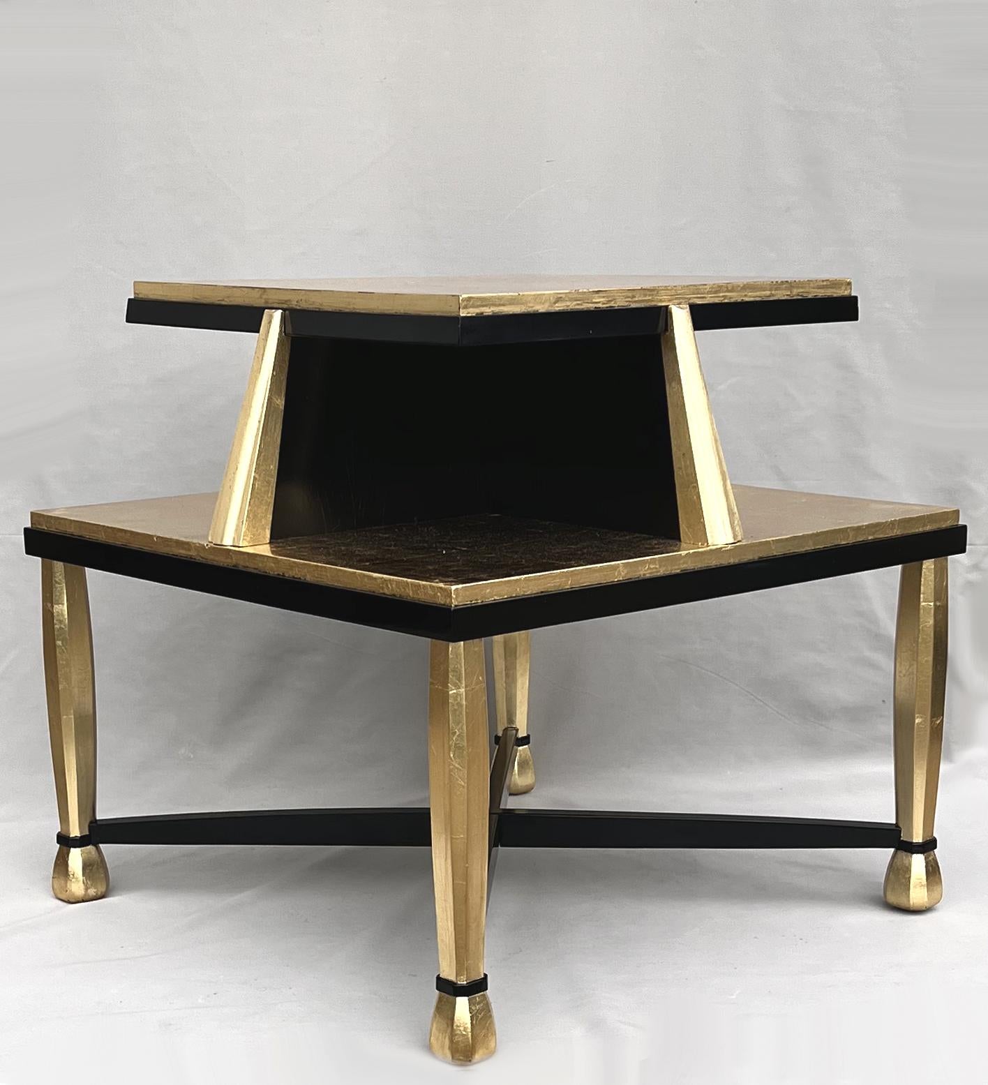 Art Deco Coffee Table in Giltwood and Black Lacquer, 1930s For Sale 1