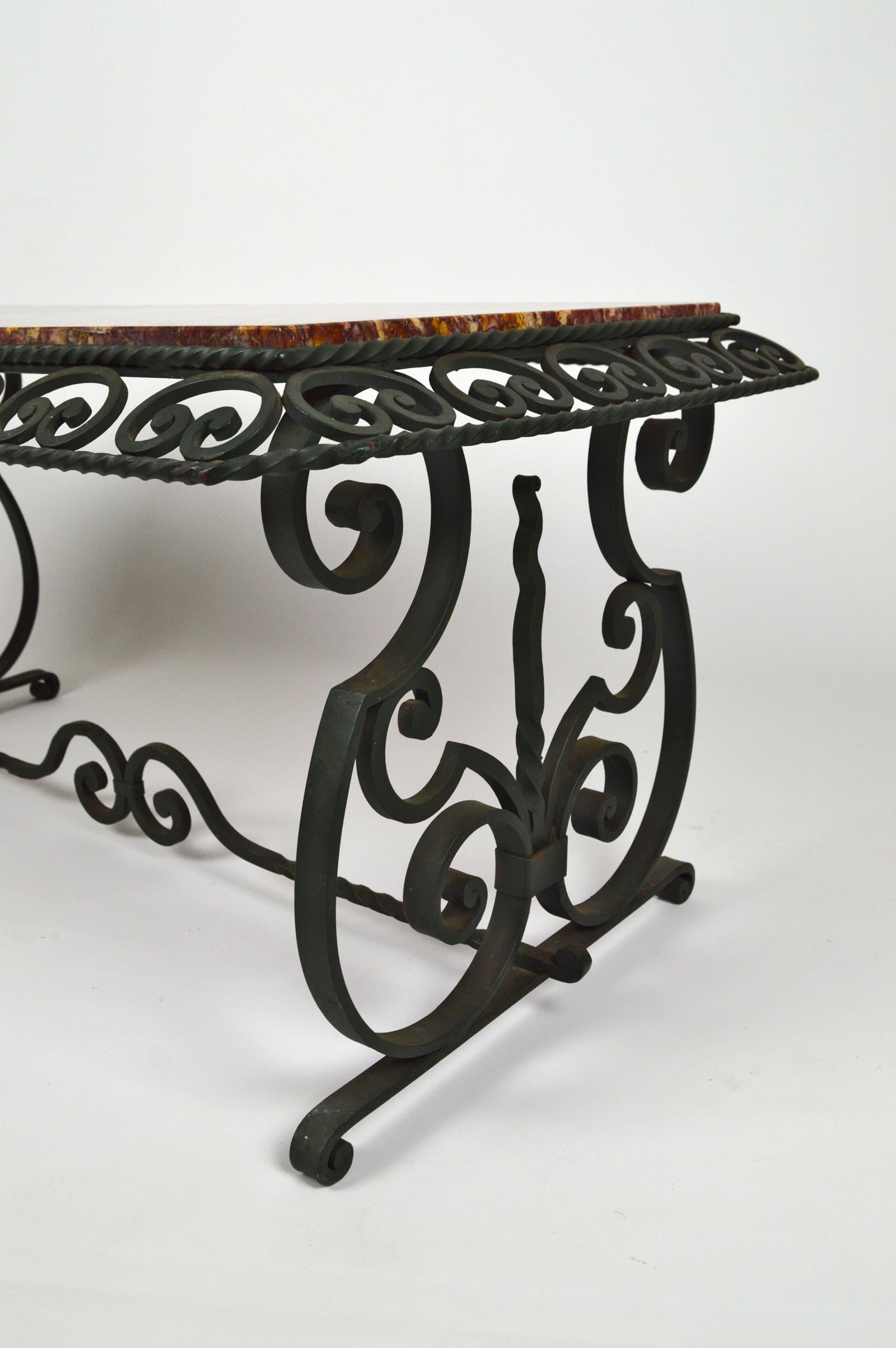 Art Deco Coffee Table in Marble and Wrought Iron, France, circa 1940 For Sale 5