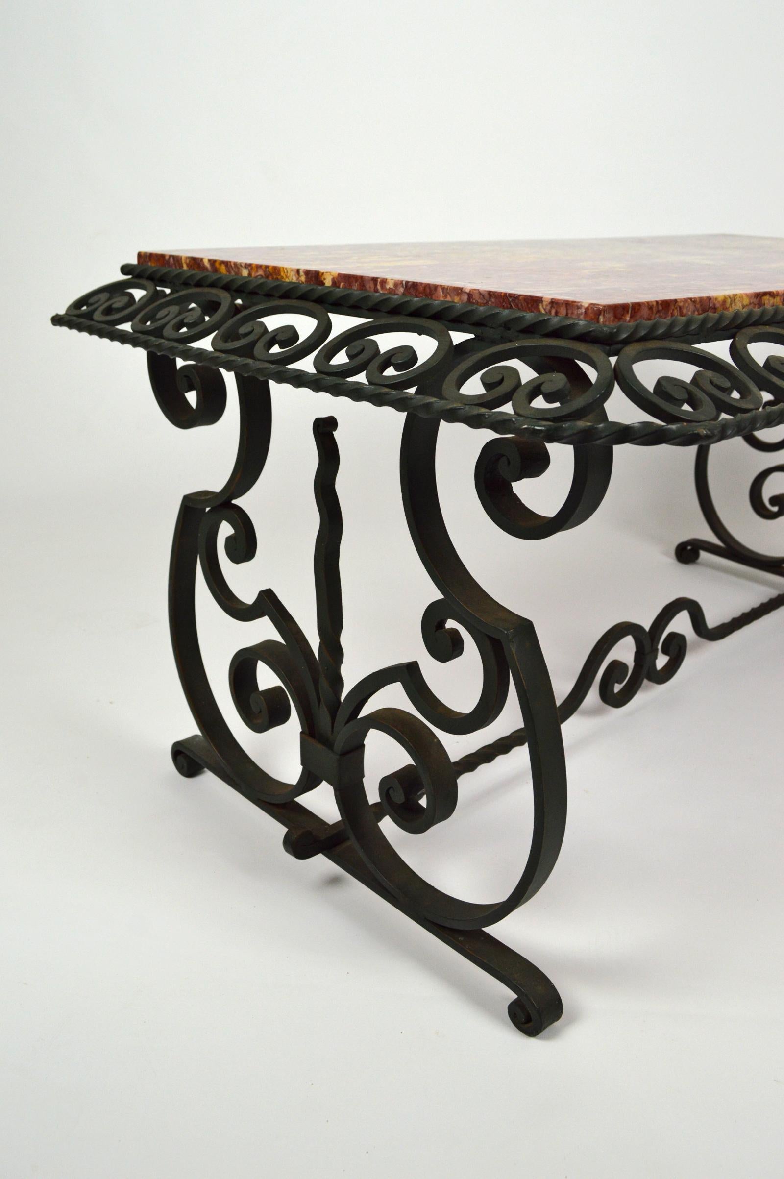 Art Deco Coffee Table in Marble and Wrought Iron, France, circa 1940 For Sale 7