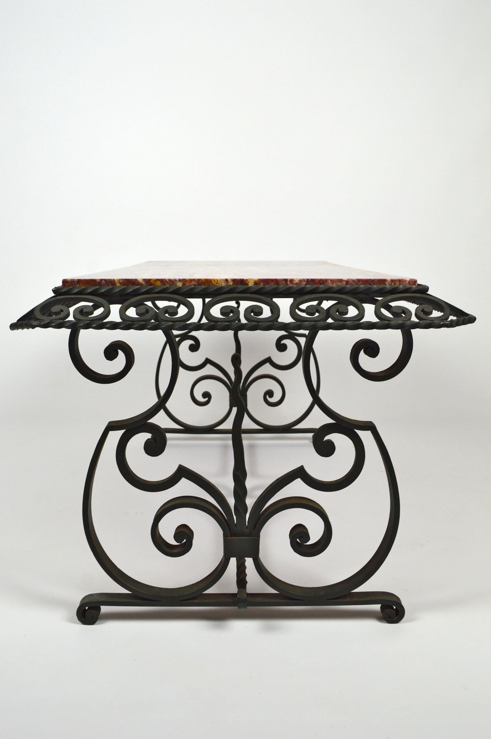 Art Deco Coffee Table in Marble and Wrought Iron, France, circa 1940 For Sale 8