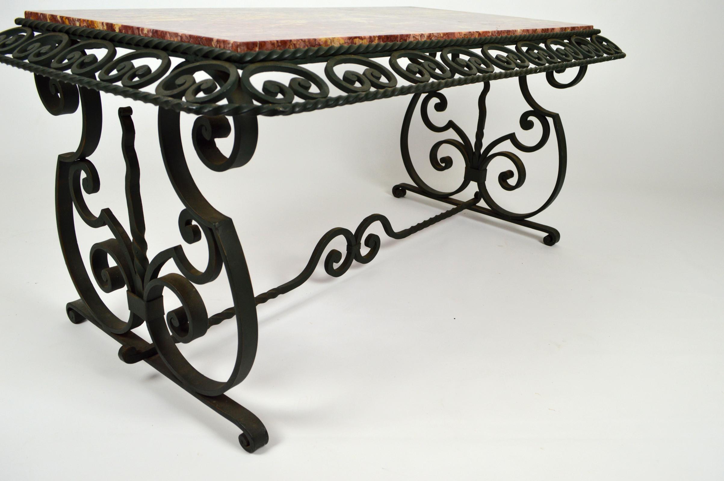 Art Deco Coffee Table in Marble and Wrought Iron, France, circa 1940 For Sale 10