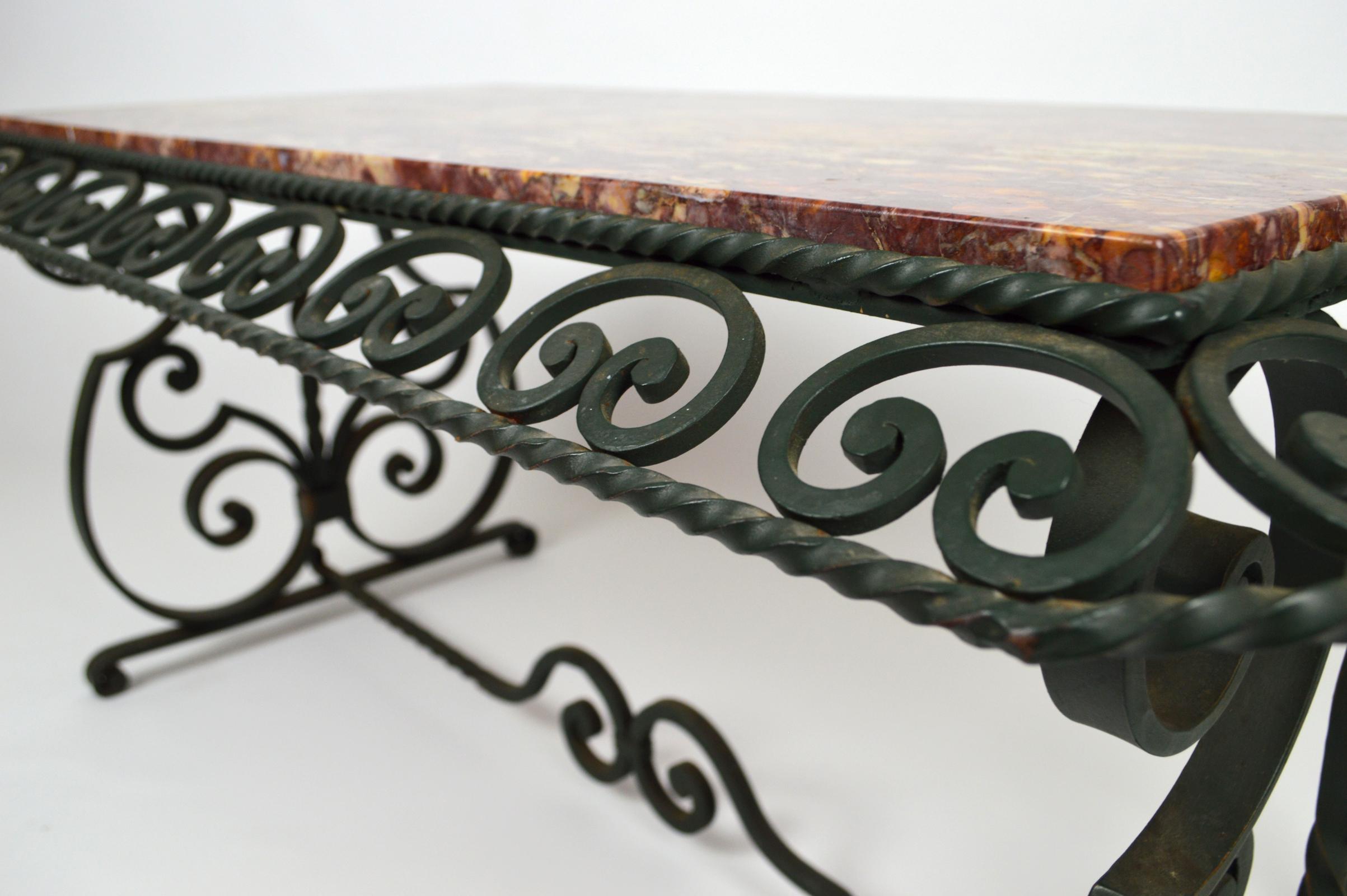 Art Deco Coffee Table in Marble and Wrought Iron, France, circa 1940 For Sale 11