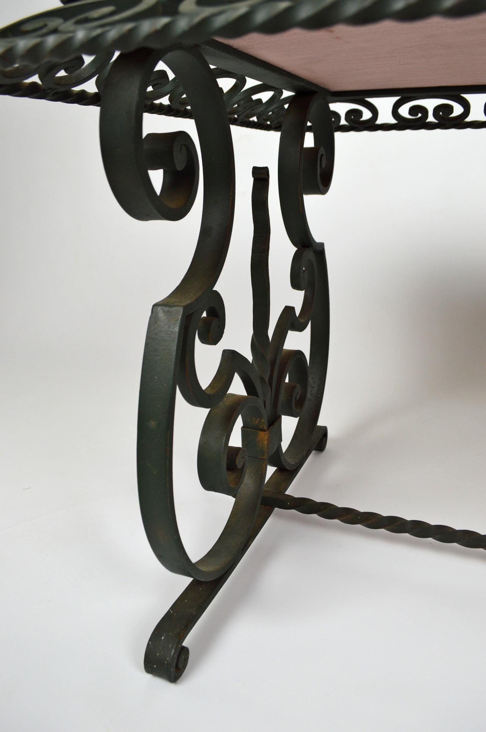 Art Deco Coffee Table in Marble and Wrought Iron, France, circa 1940 For Sale 15