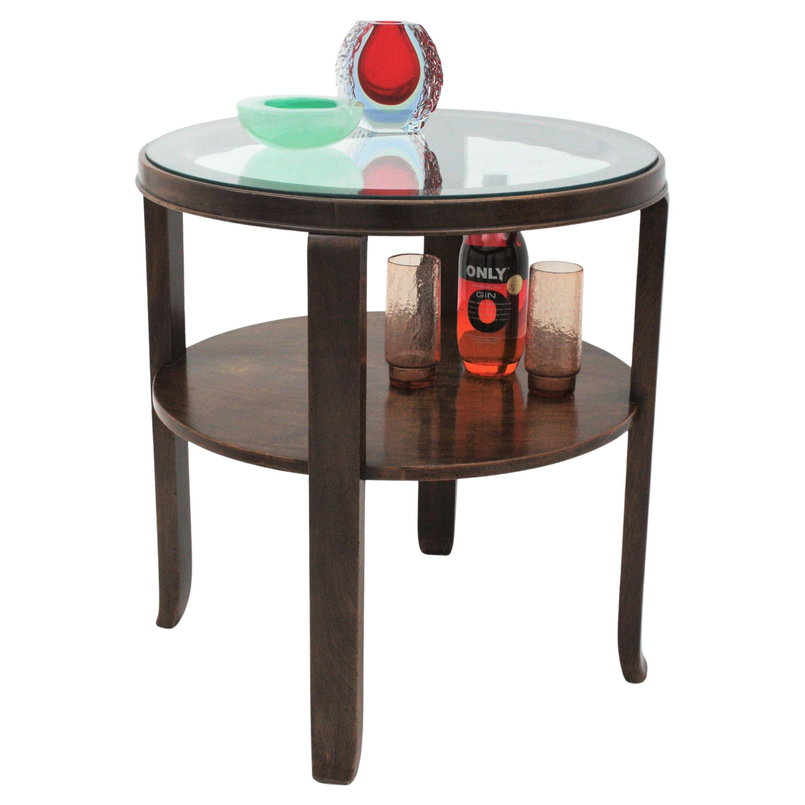 Art Deco Coffee Table in Walnut with Glass Top, France