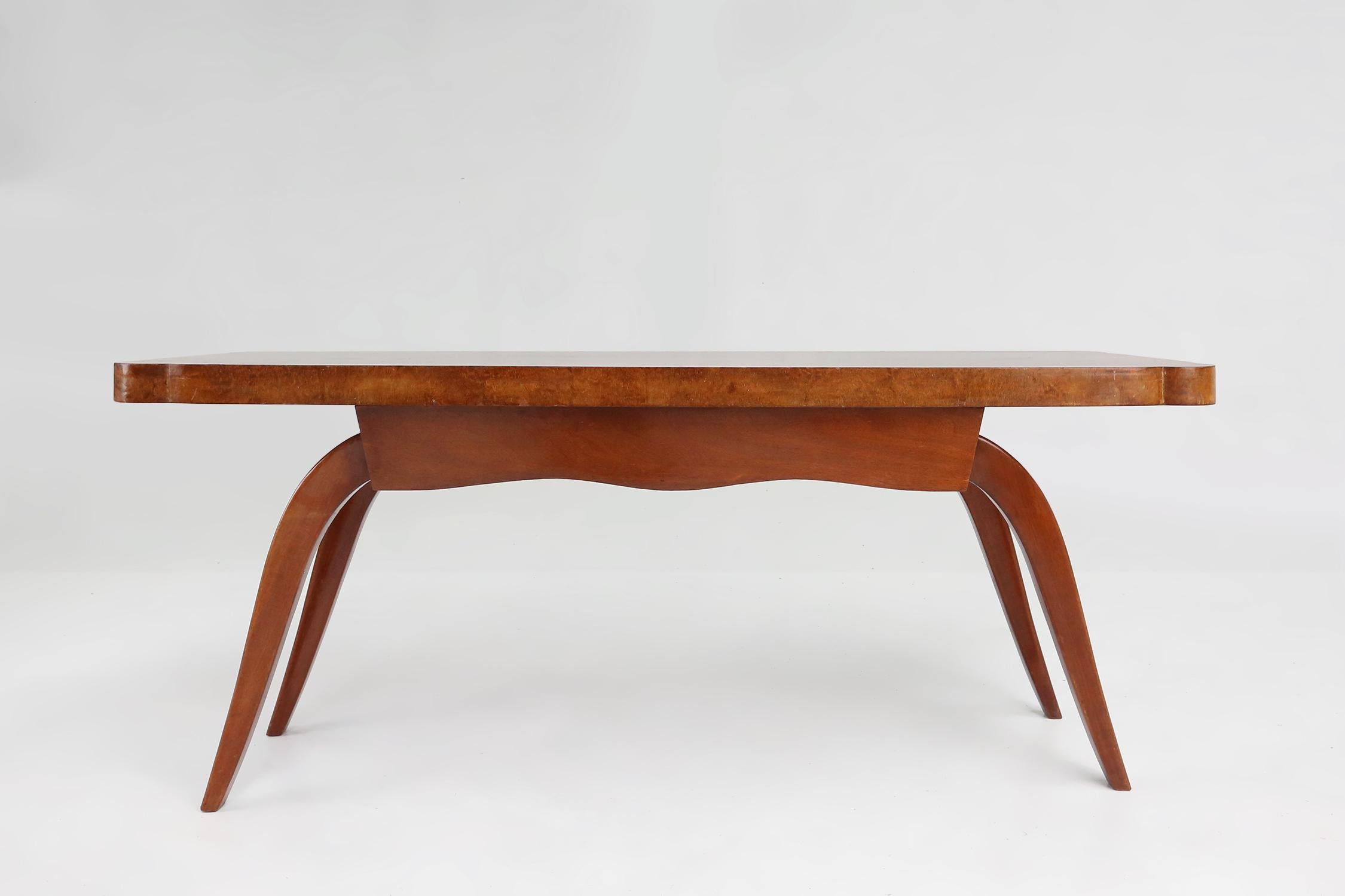 Belgian Art Deco coffee table in wood with organic legs, Belgium ca. 1930