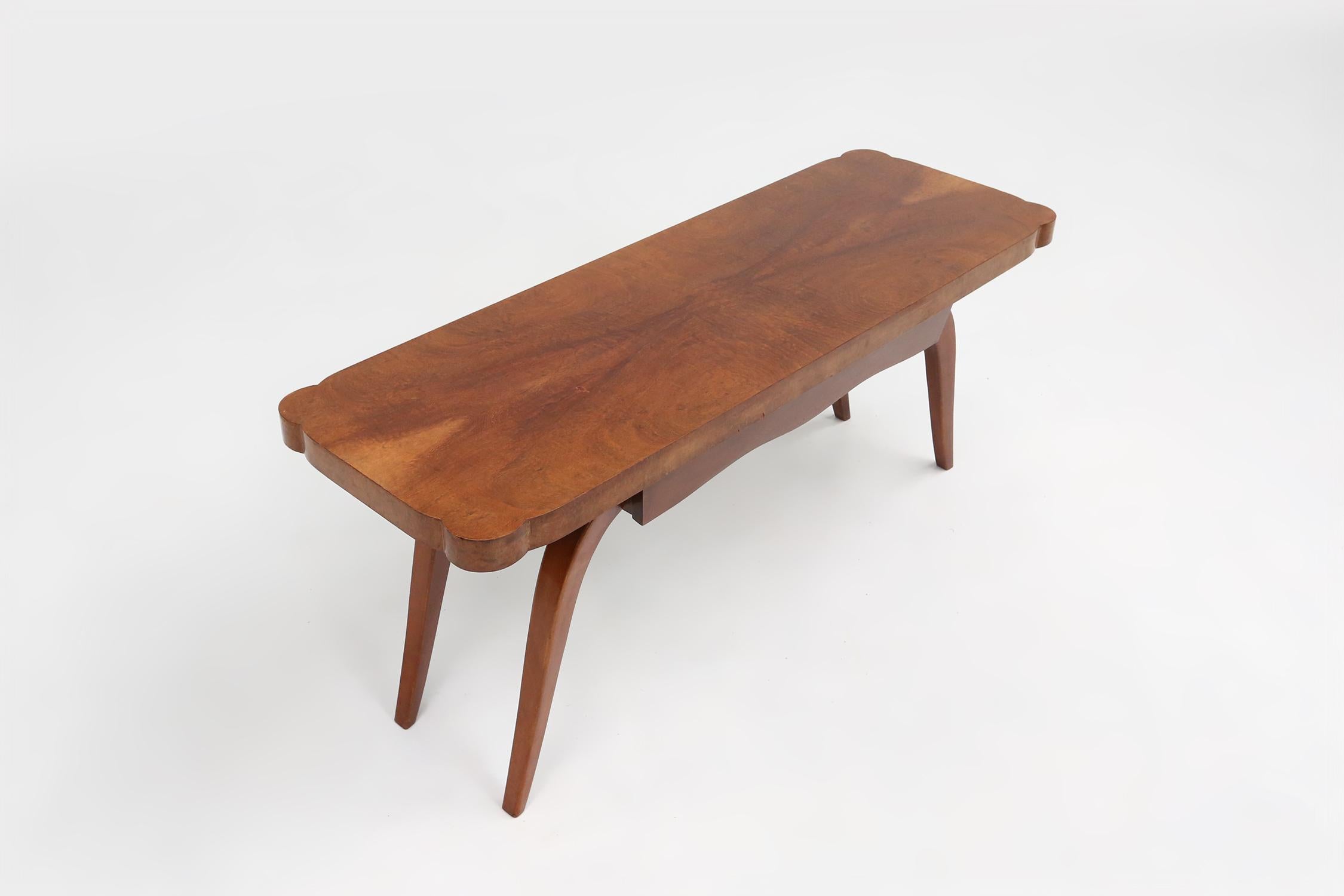 Mid-20th Century Art Deco coffee table in wood with organic legs, Belgium ca. 1930
