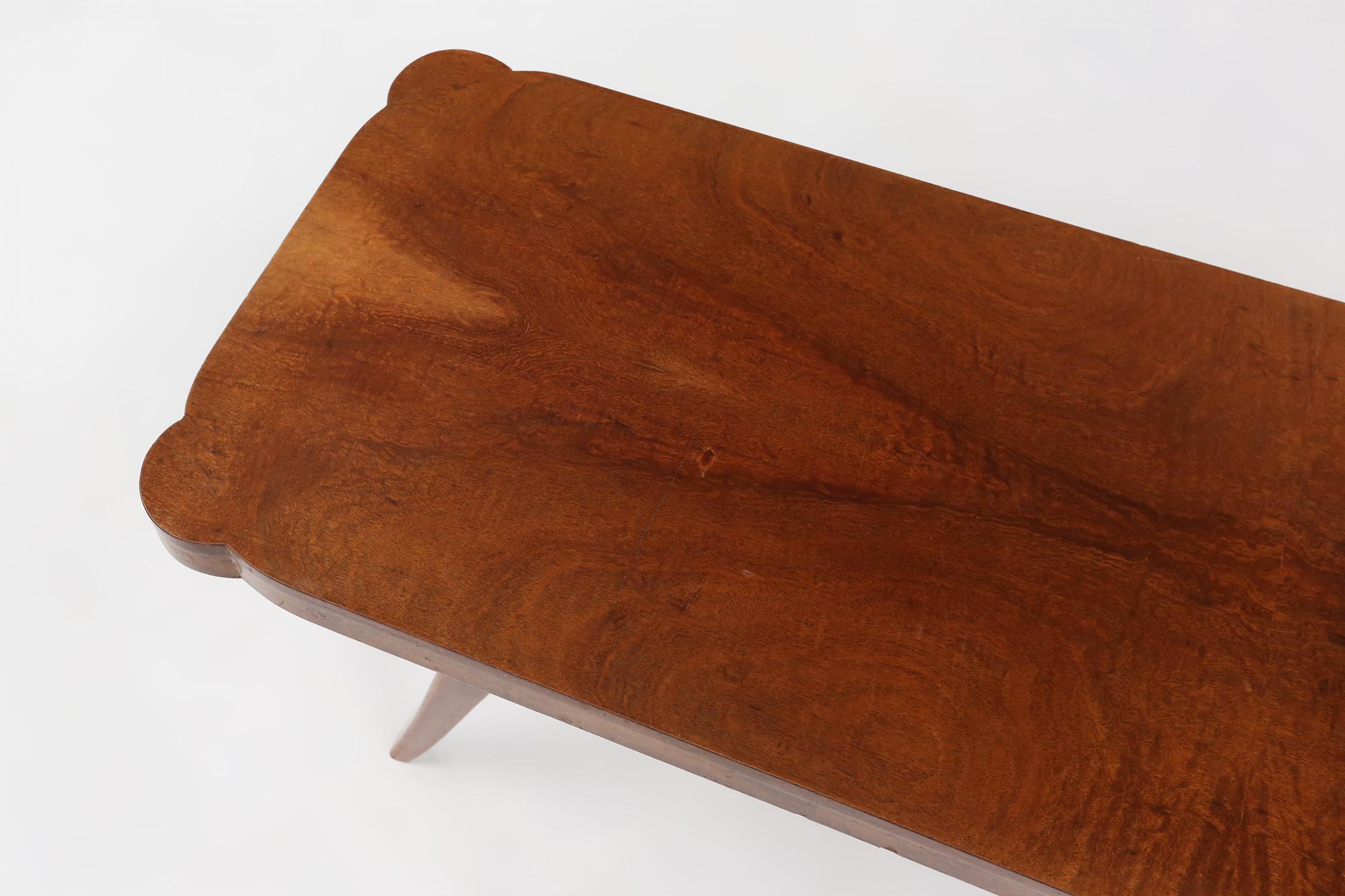 Wood Art Deco coffee table in wood with organic legs, Belgium ca. 1930