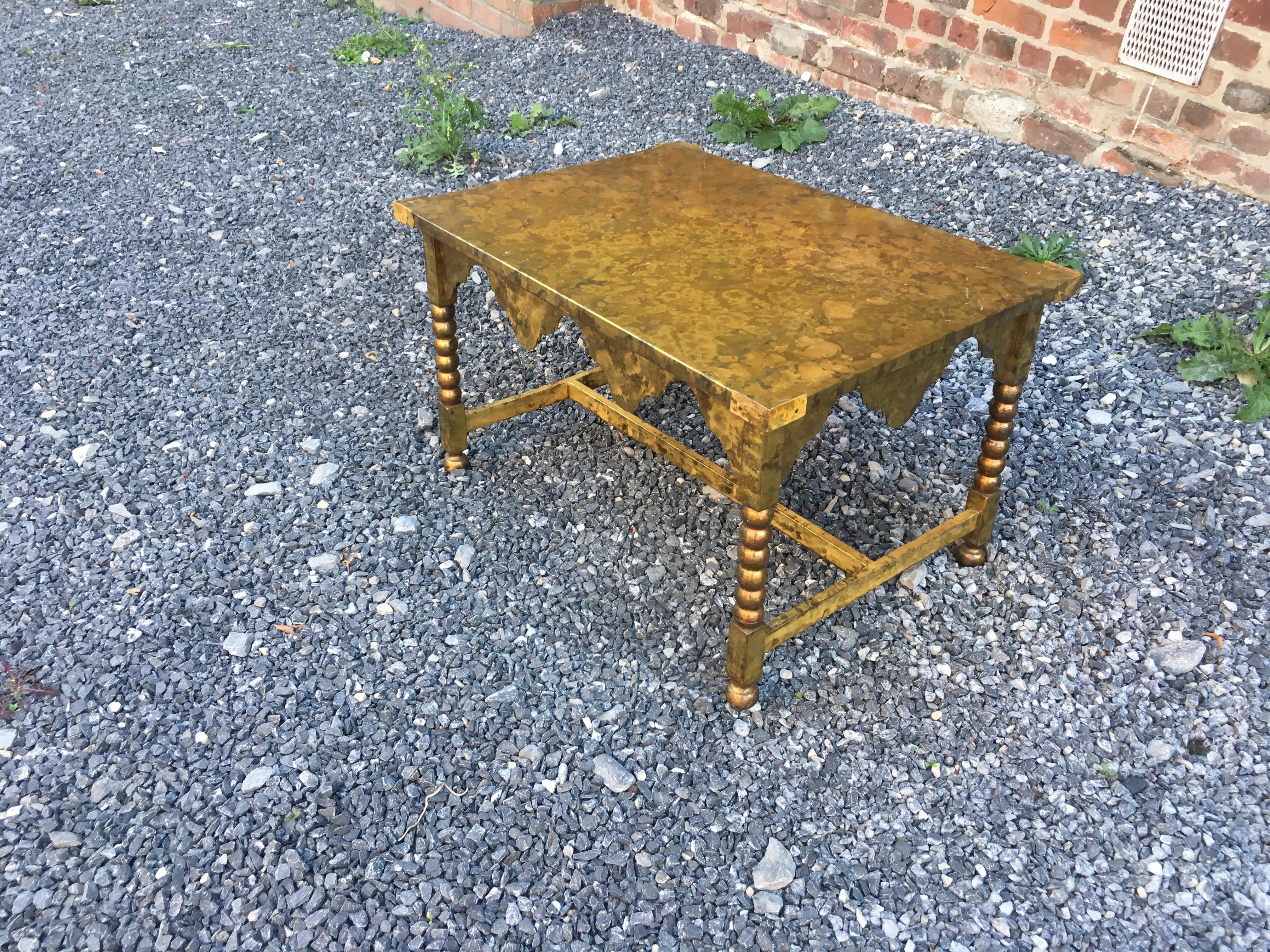 French Art Deco Coffee Table Oxidized Brass, circa 1940 For Sale
