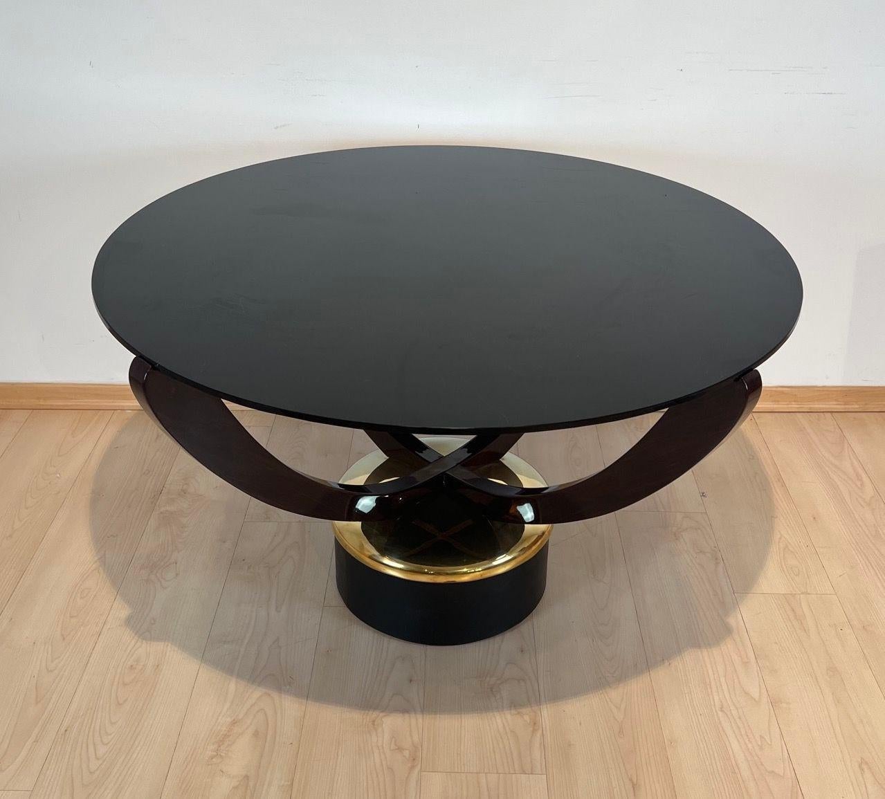 French Art Deco Coffee Table, Rosewood, Metal, Glass, France circa 1930 For Sale