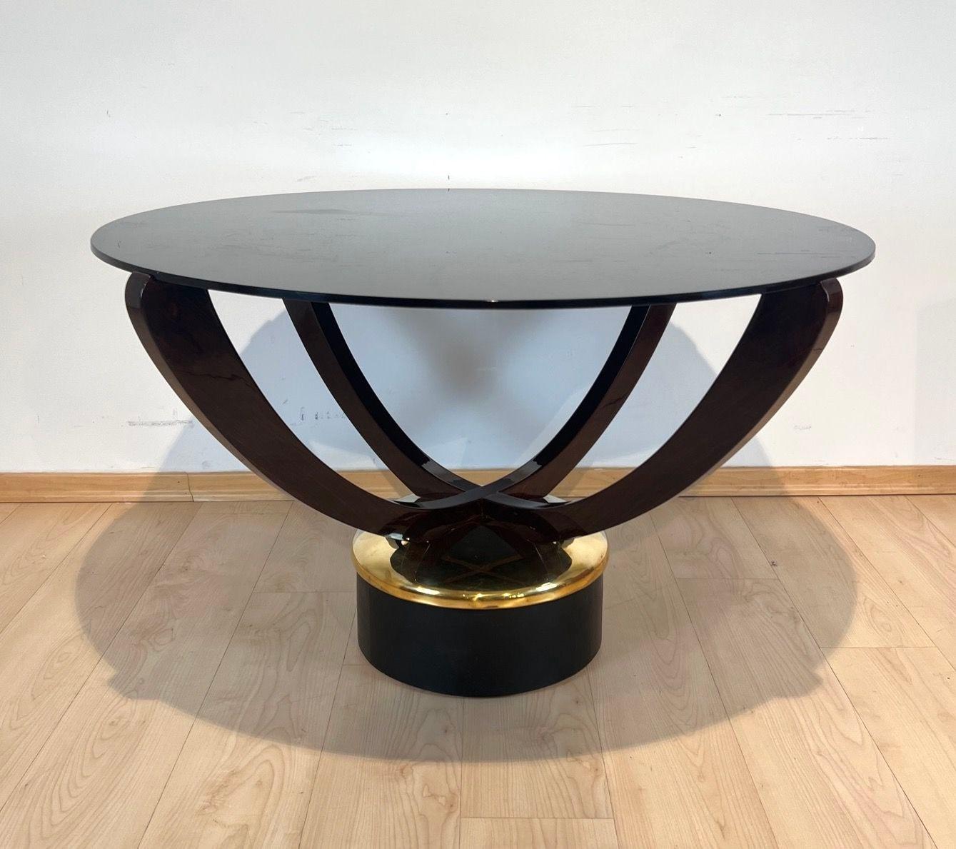 Art Deco Coffee Table, Rosewood, Metal, Glass, France circa 1930 For Sale 3