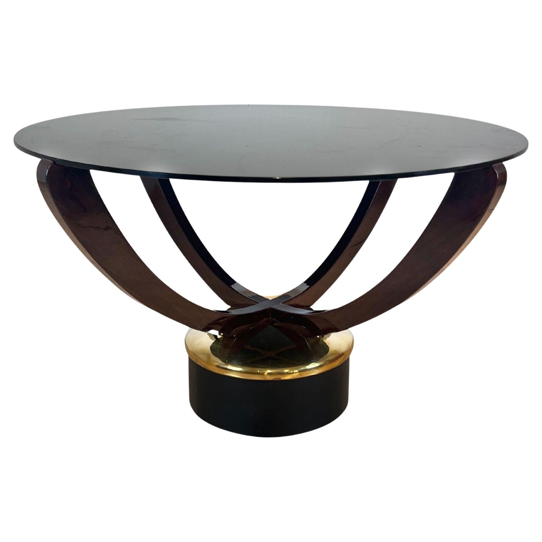 Art Deco Coffee Table, Rosewood, Metal, Glass, France circa 1930