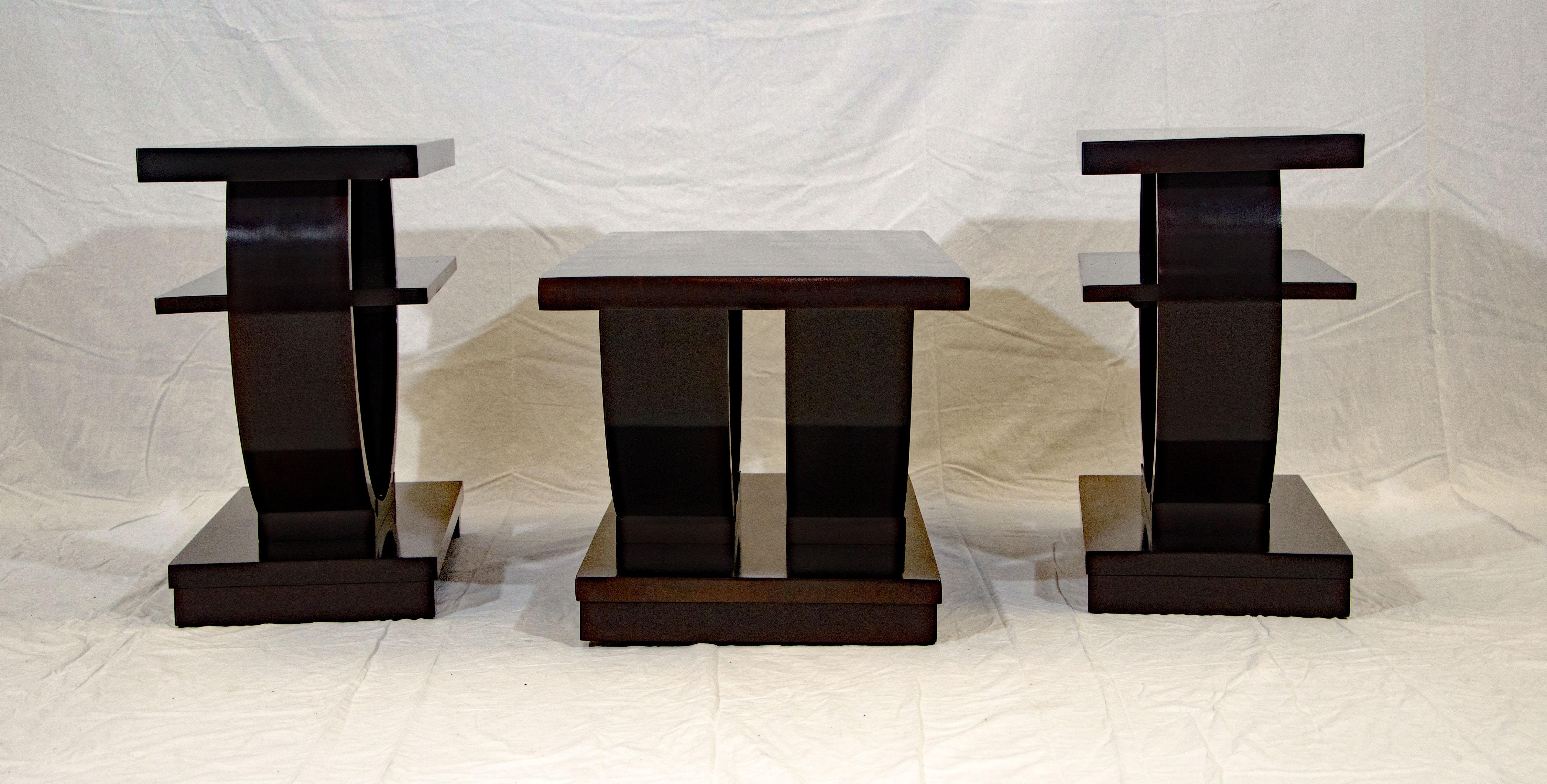 American Art Deco Coffee Table and Two End Tables, Set of Three