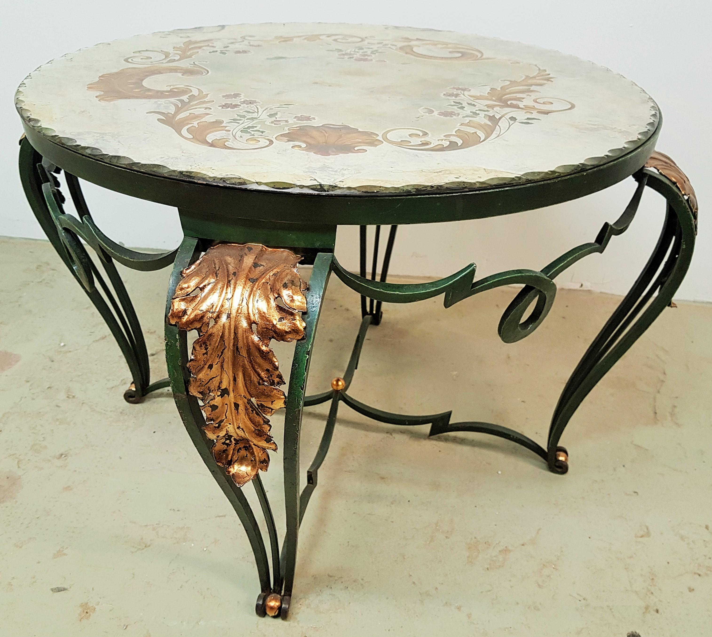 Art Deco Coffee Table with Églomisé Mirror by René Drouet, France, 1940 6