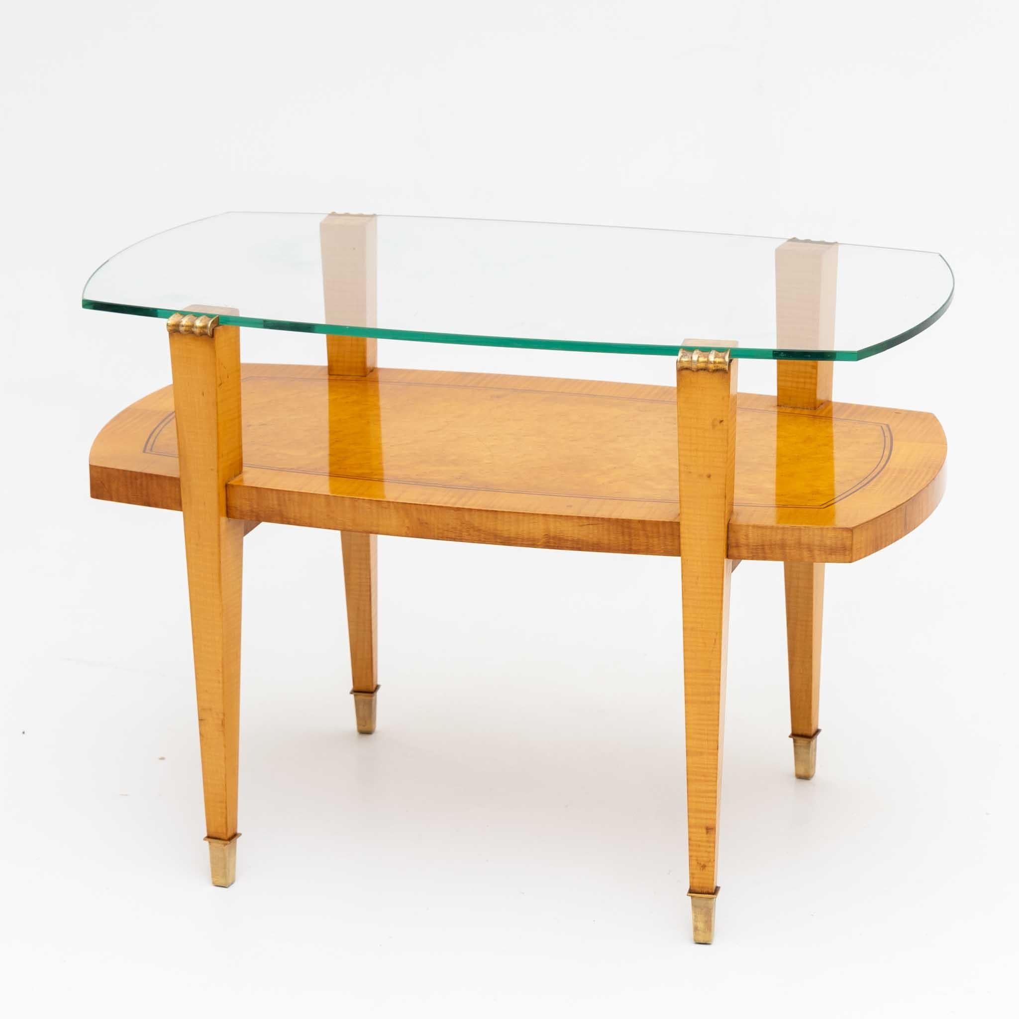 European Art Deco Coffee Table with Glass Top, 1940s