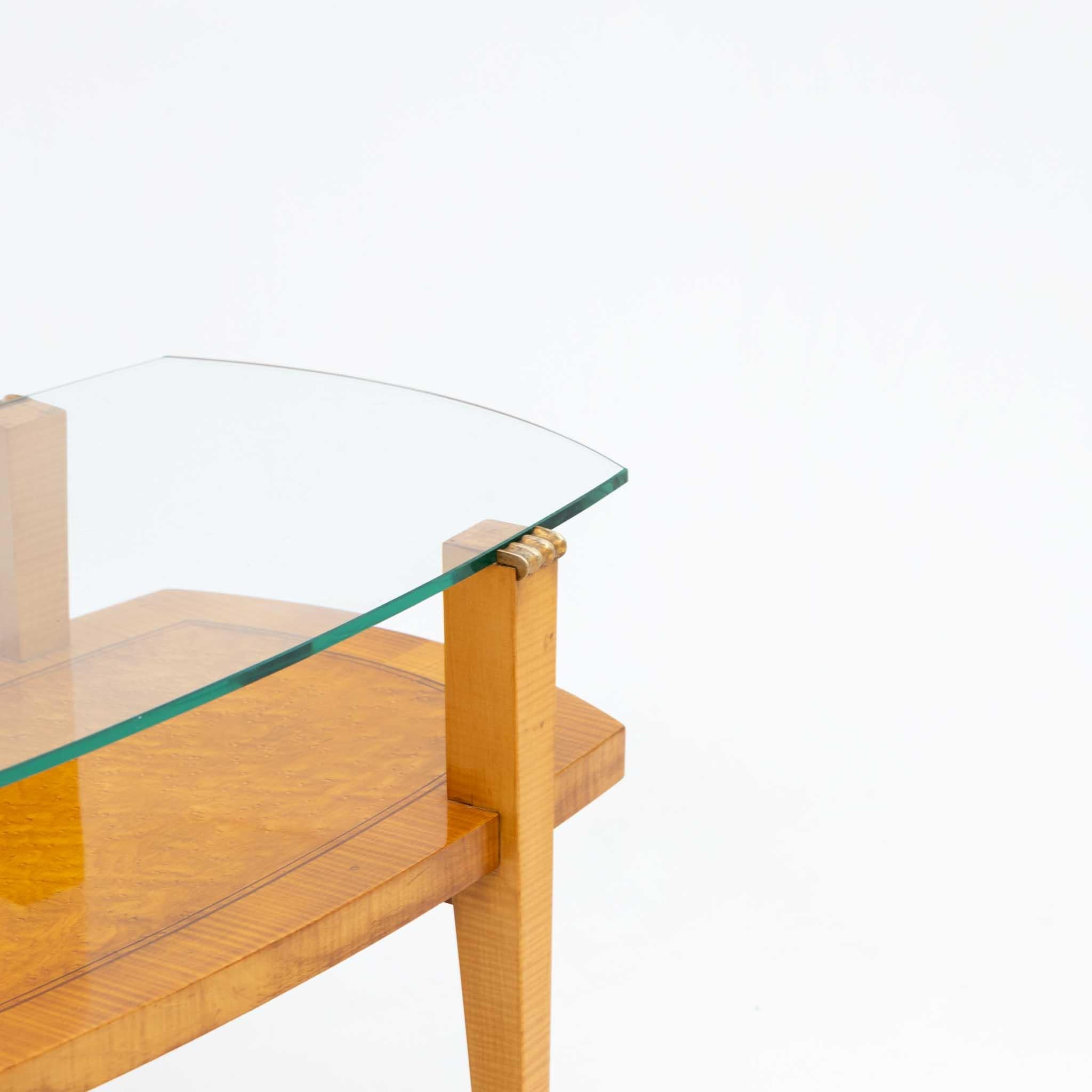 Mid-20th Century Art Deco Coffee Table with Glass Top, 1940s
