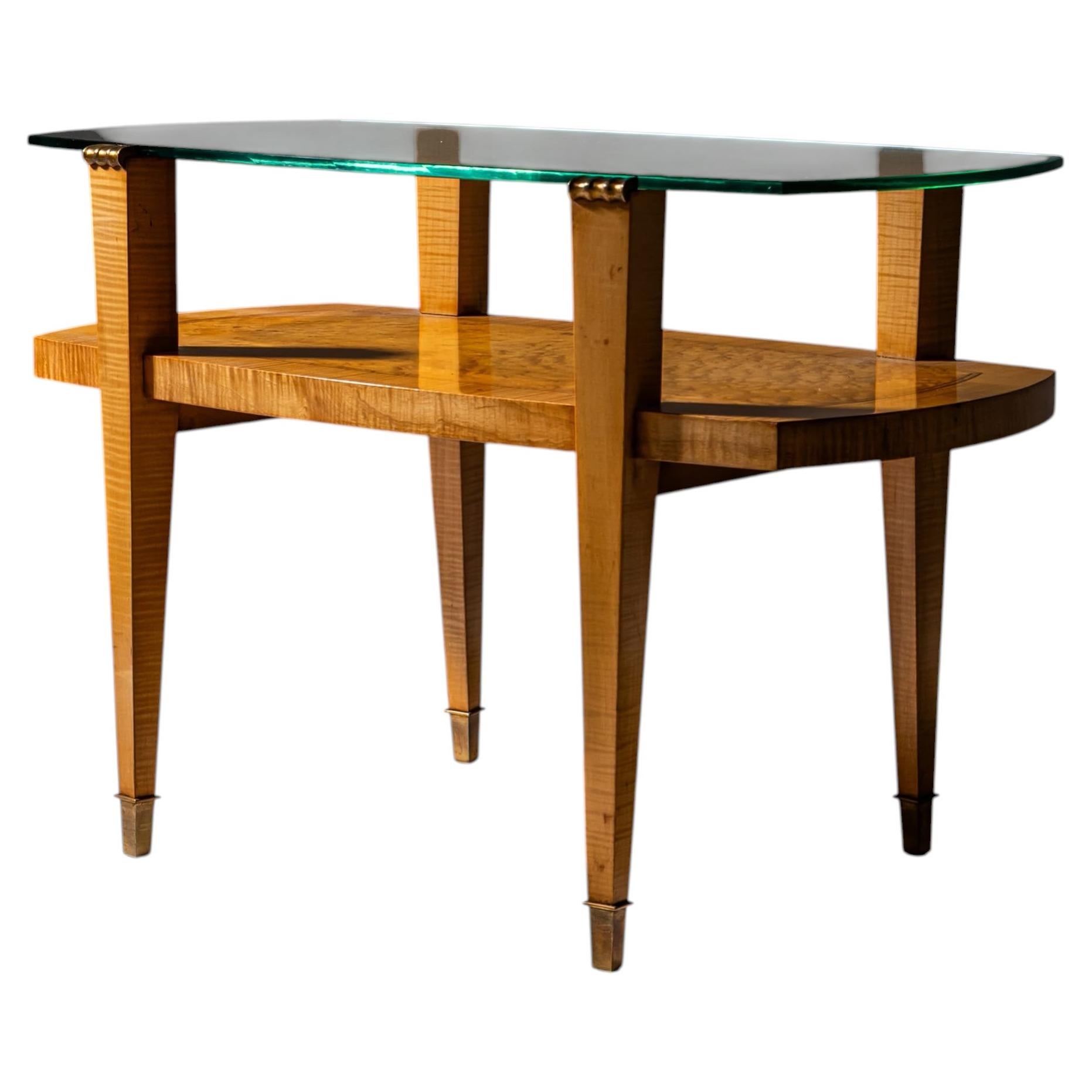 Art Deco Coffee Table with Glass Top, 1940s