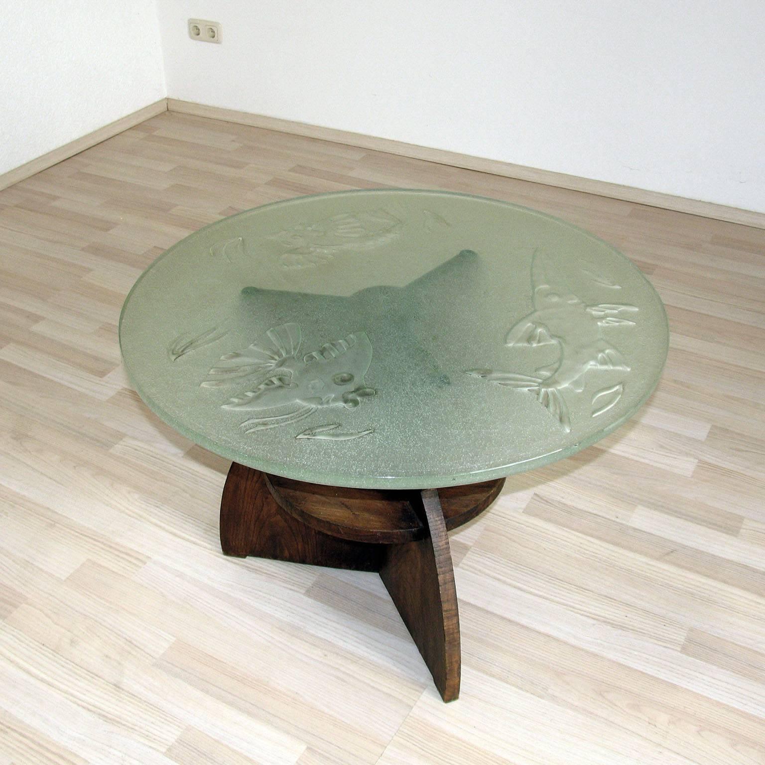 Art Deco Coffee Table with Glass Top, by Glössner and Orrefors, Sweden, 1940s In Good Condition In Bochum, NRW