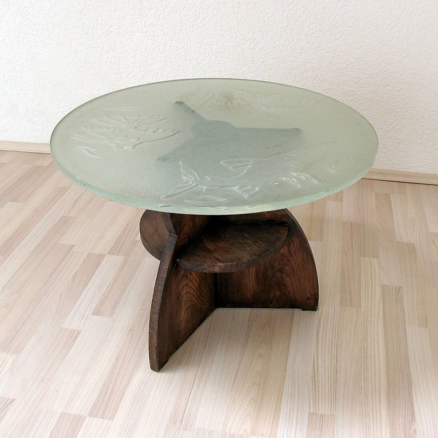Mid-20th Century Art Deco Coffee Table with Glass Top, by Glössner and Orrefors, Sweden, 1940s