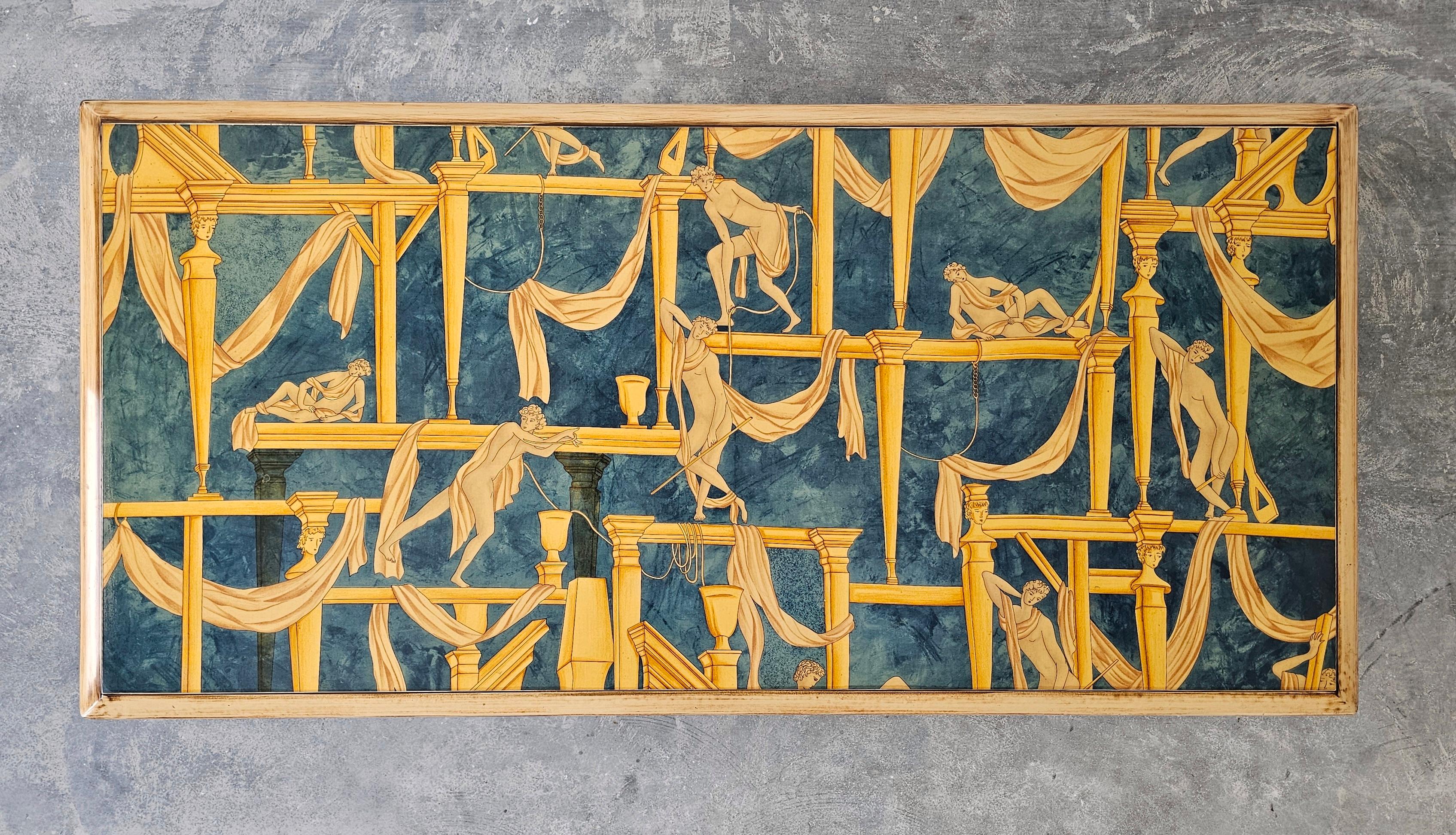 Fin du 20e siècle Table basse Art déco avec plateau « La Casa Degli Efebi » de Gio Ponti, Italie, années 1980 en vente
