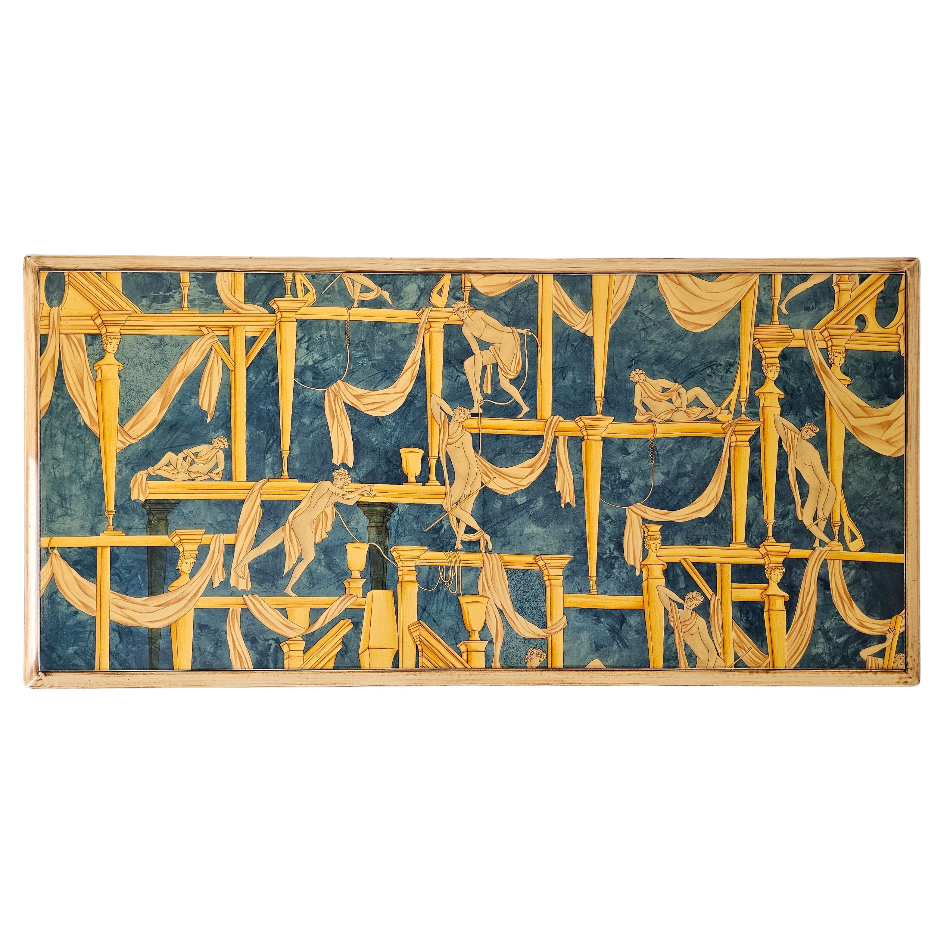 Table basse Art déco avec plateau « La Casa Degli Efebi » de Gio Ponti, Italie, années 1980 en vente