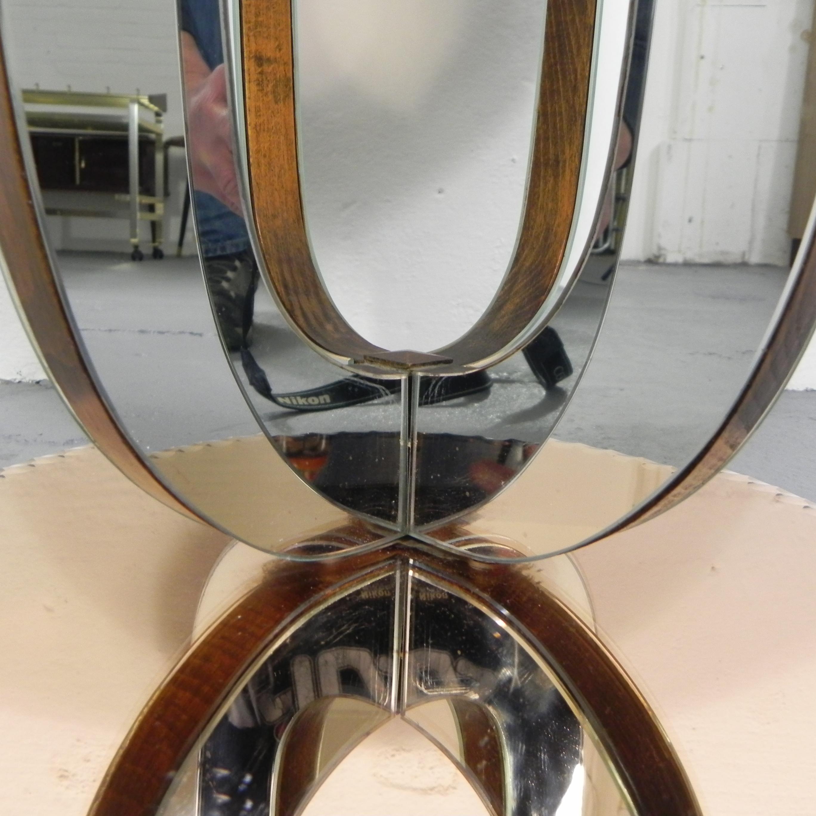 Art Deco coffee table with mirror glass and walnut veneer For Sale 5