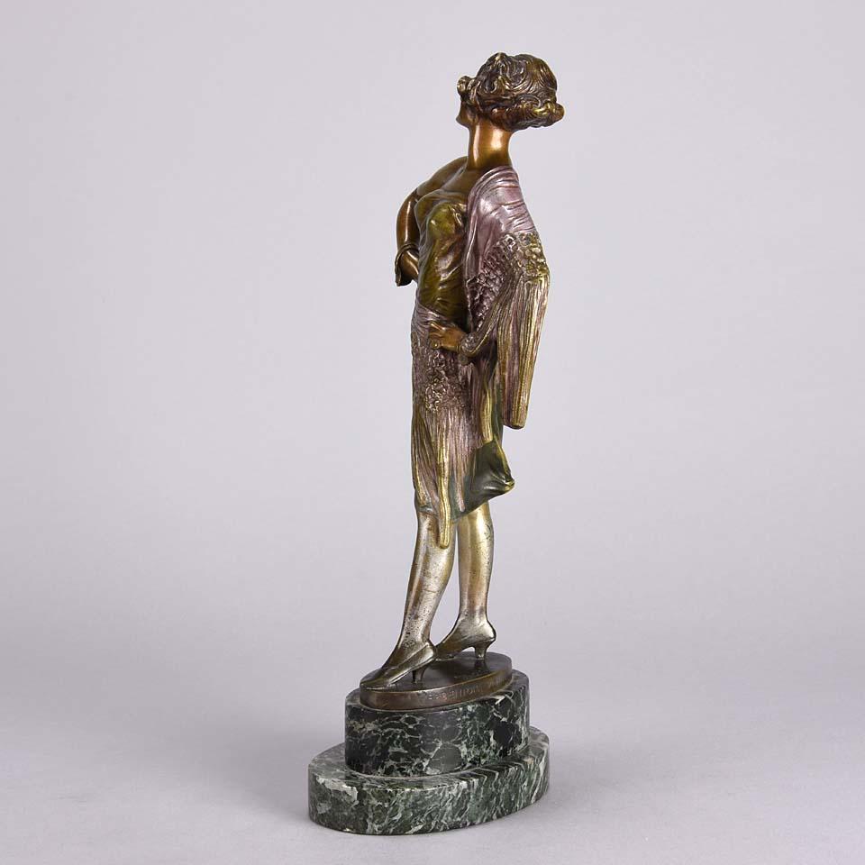 Early 20th Century Art Deco Cold Painted Bronze Entitled 'Lady of the Night' by Bruno Zach