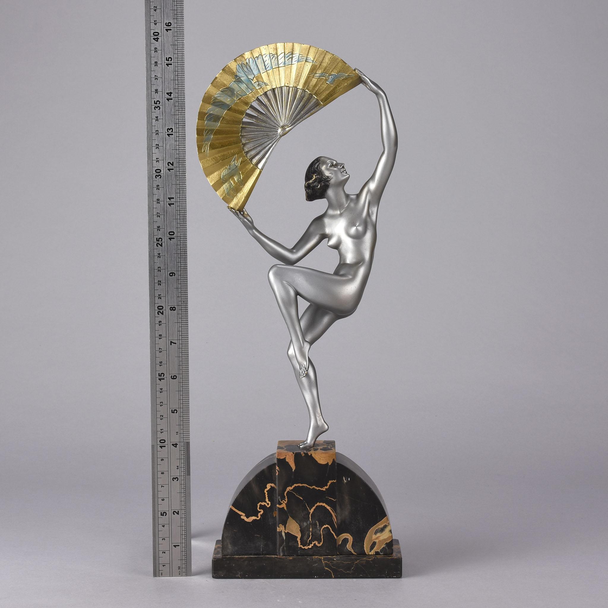 Art Deco Cold Painted Bronze Figure' 'Fan Dancer' by Marcel Bouraine 5