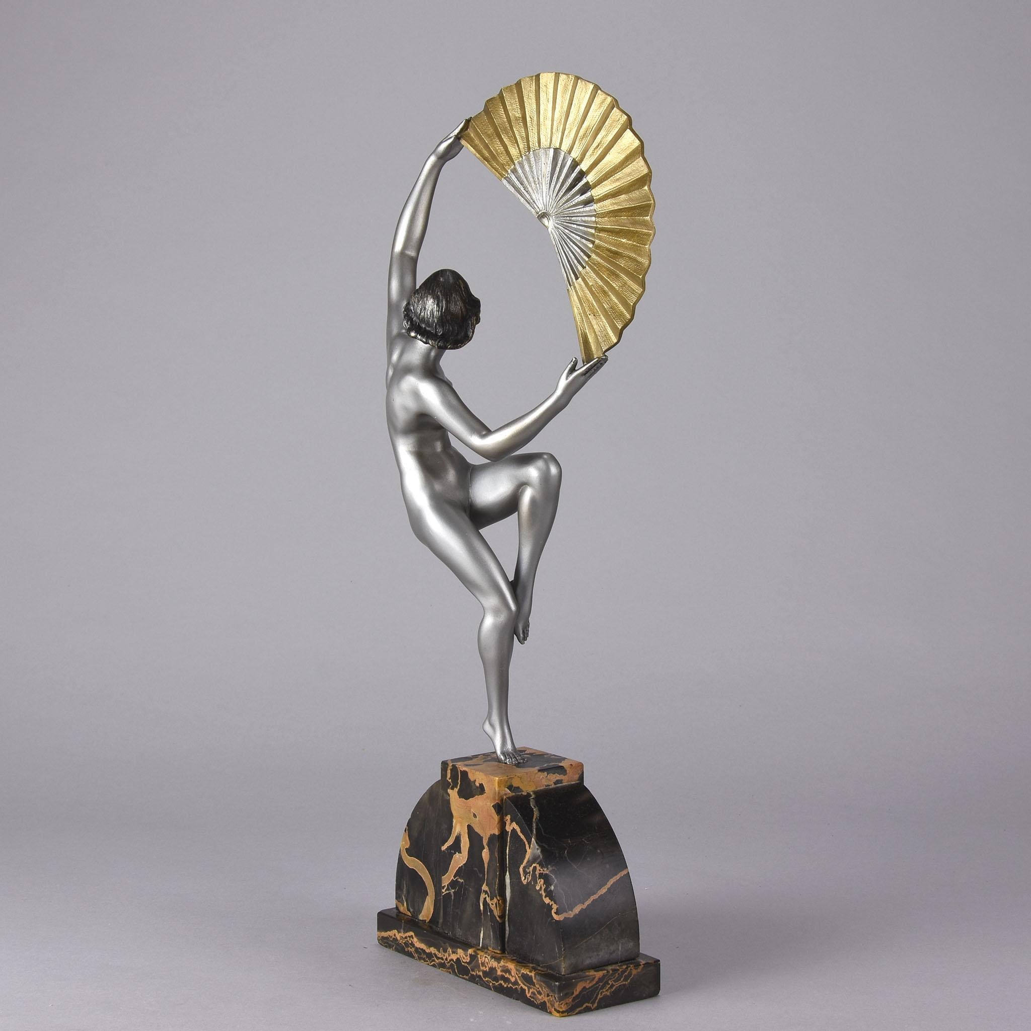 Cold-Painted Art Deco Cold Painted Bronze Figure' 'Fan Dancer' by Marcel Bouraine