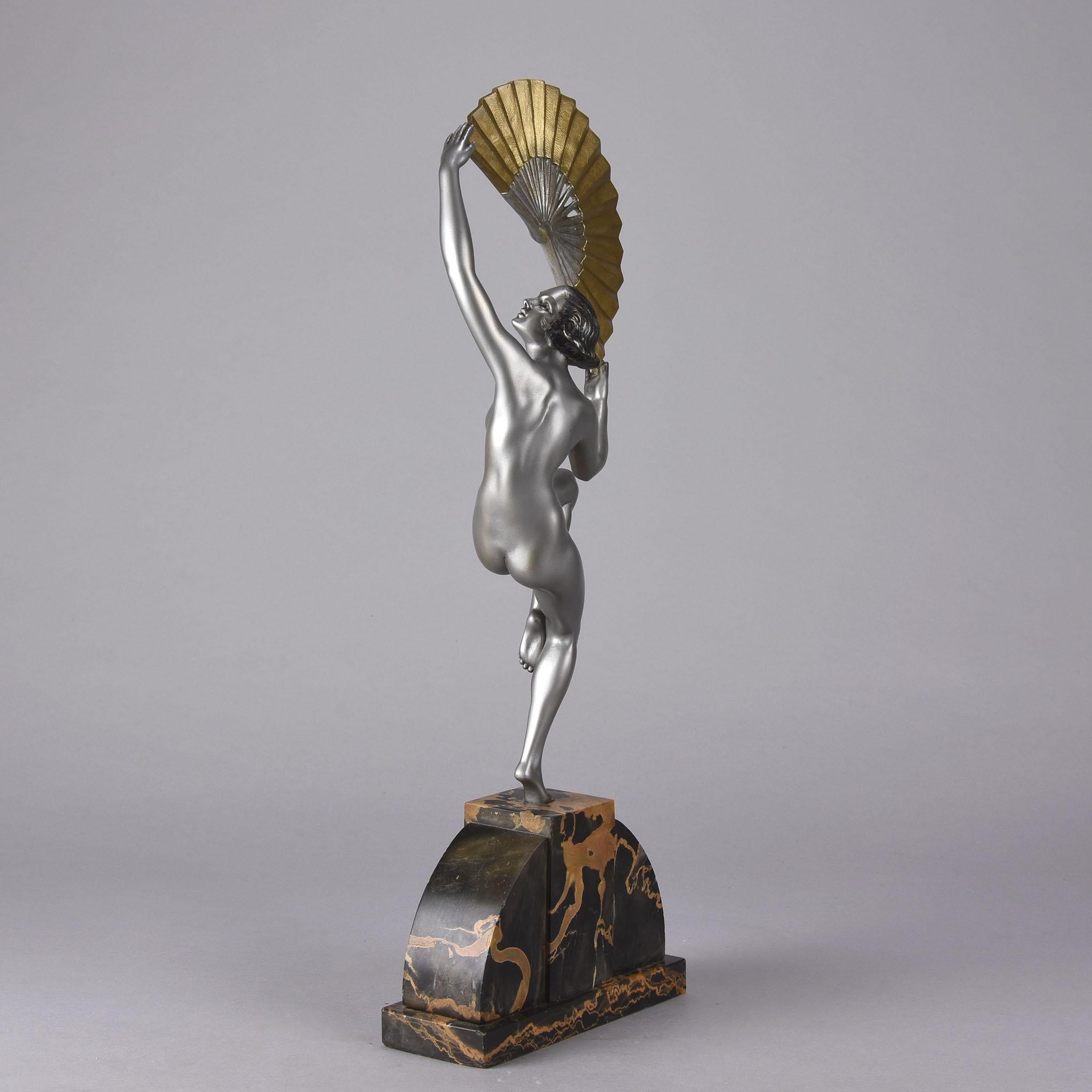 20th Century Art Deco Cold Painted Bronze Figure' 'Fan Dancer' by Marcel Bouraine