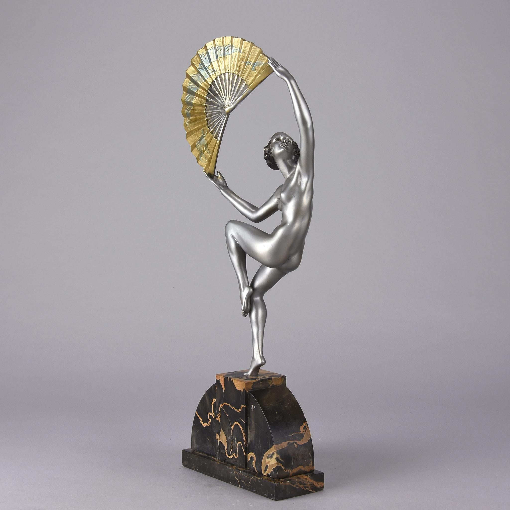Art Deco Cold Painted Bronze Figure' 'Fan Dancer' by Marcel Bouraine 2