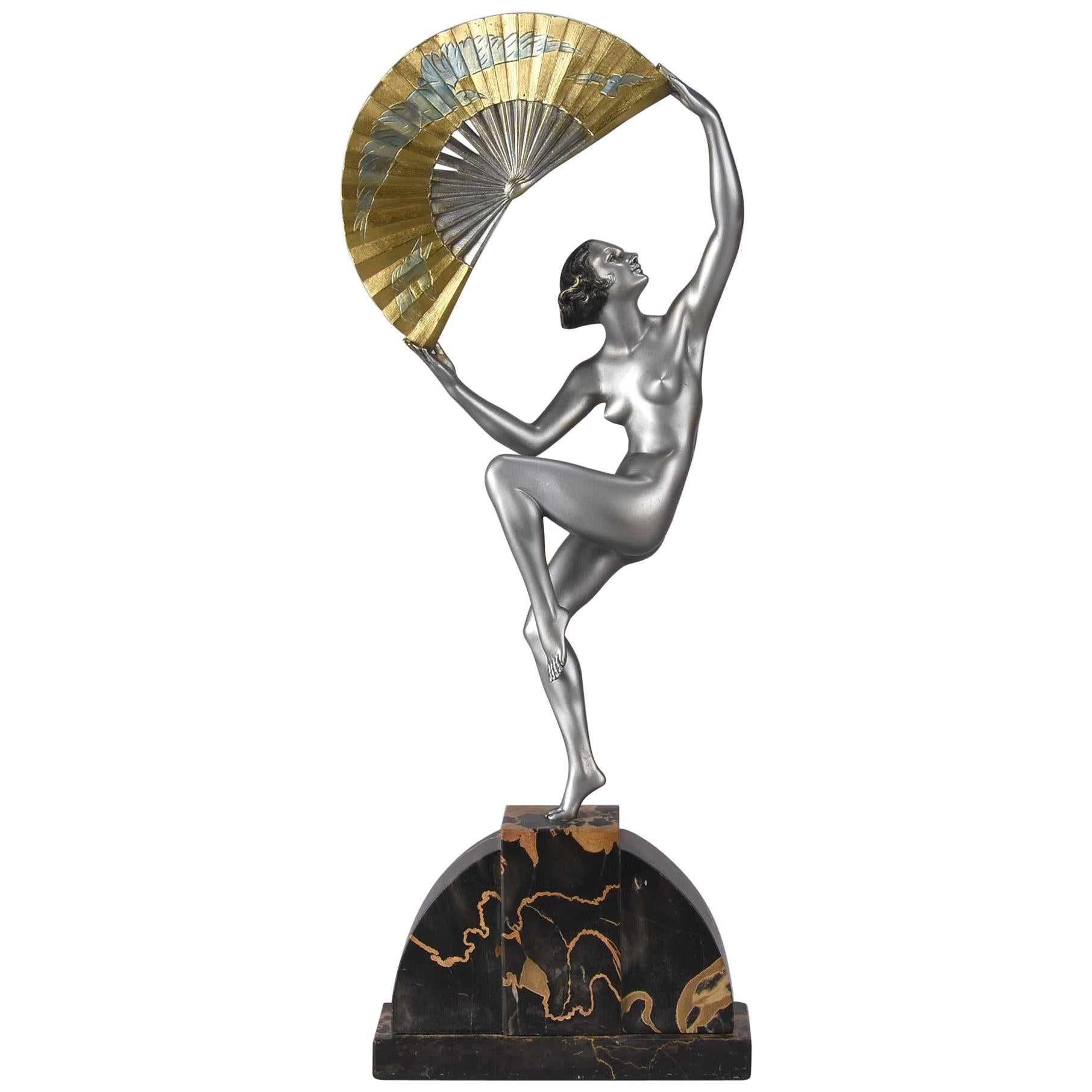Art Deco Cold Painted Bronze Figure' 'Fan Dancer' by Marcel Bouraine