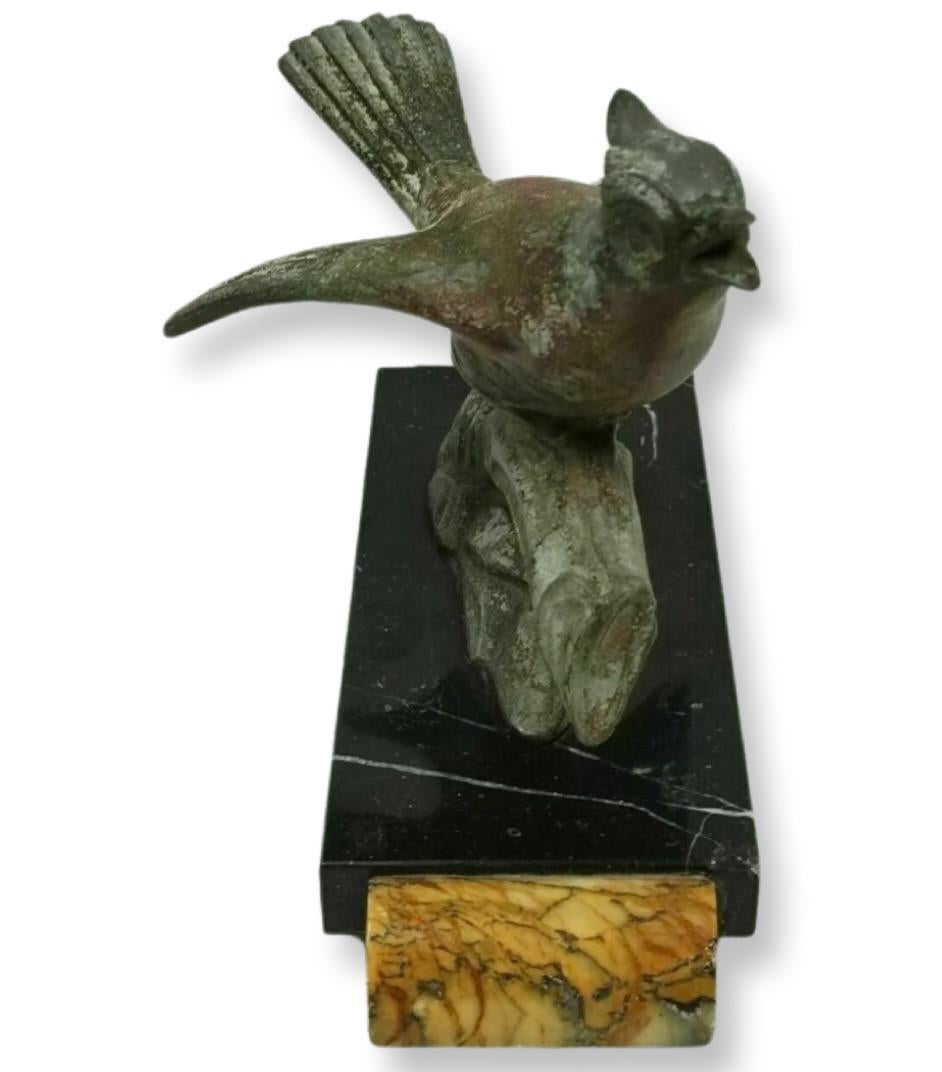 Art Deco Cold Painted Bronze Figure of a Bird on a Branch In Good Condition For Sale In Barnstaple, GB