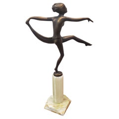 Art Deco Cold-Painted Bronze Sculpture Entitled "Scarf Dancer" by Josef Lorenzl