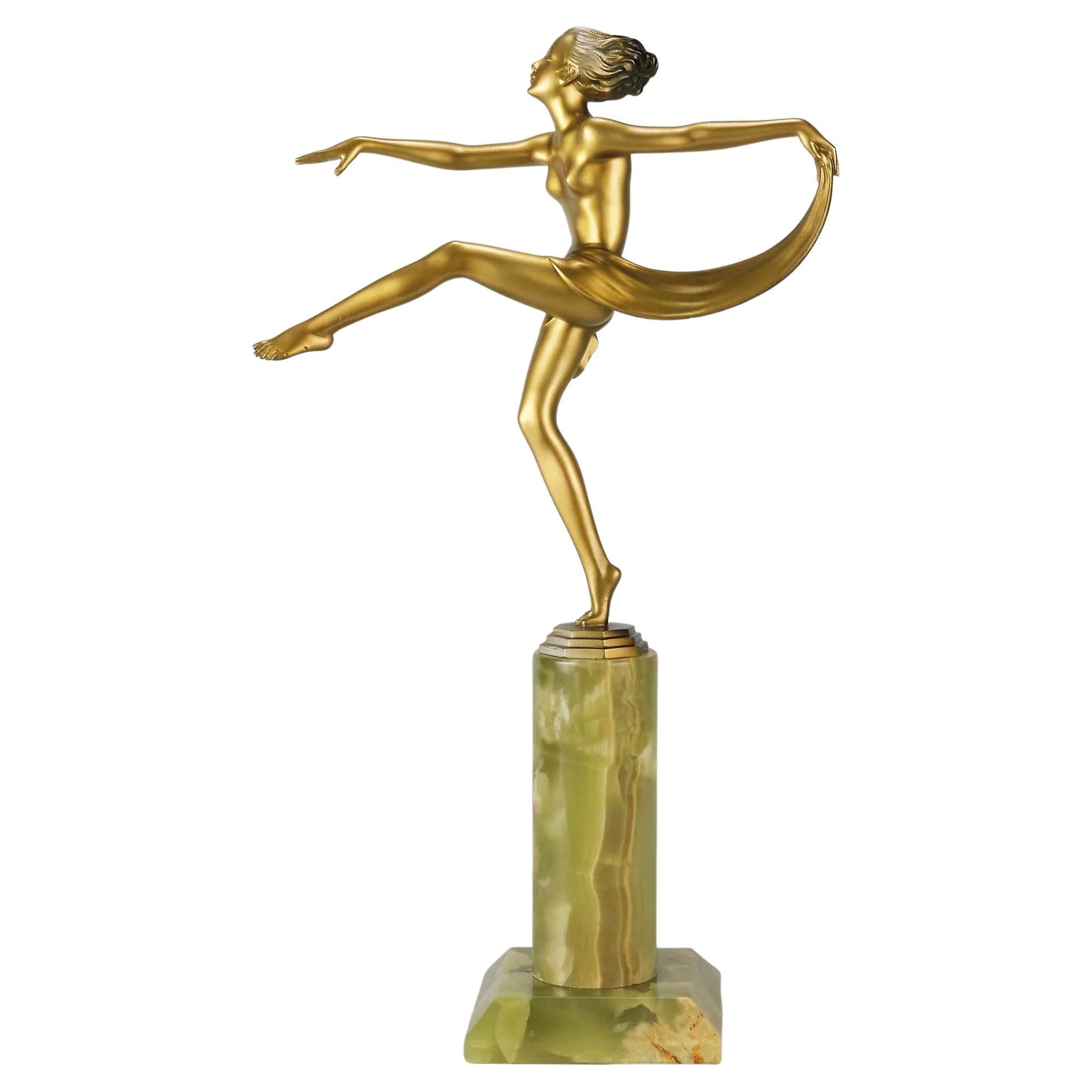 Art Deco Cold-Painted Bronze Sculpture Entitled "Scarf Dancer" by Josef Lorenzl For Sale