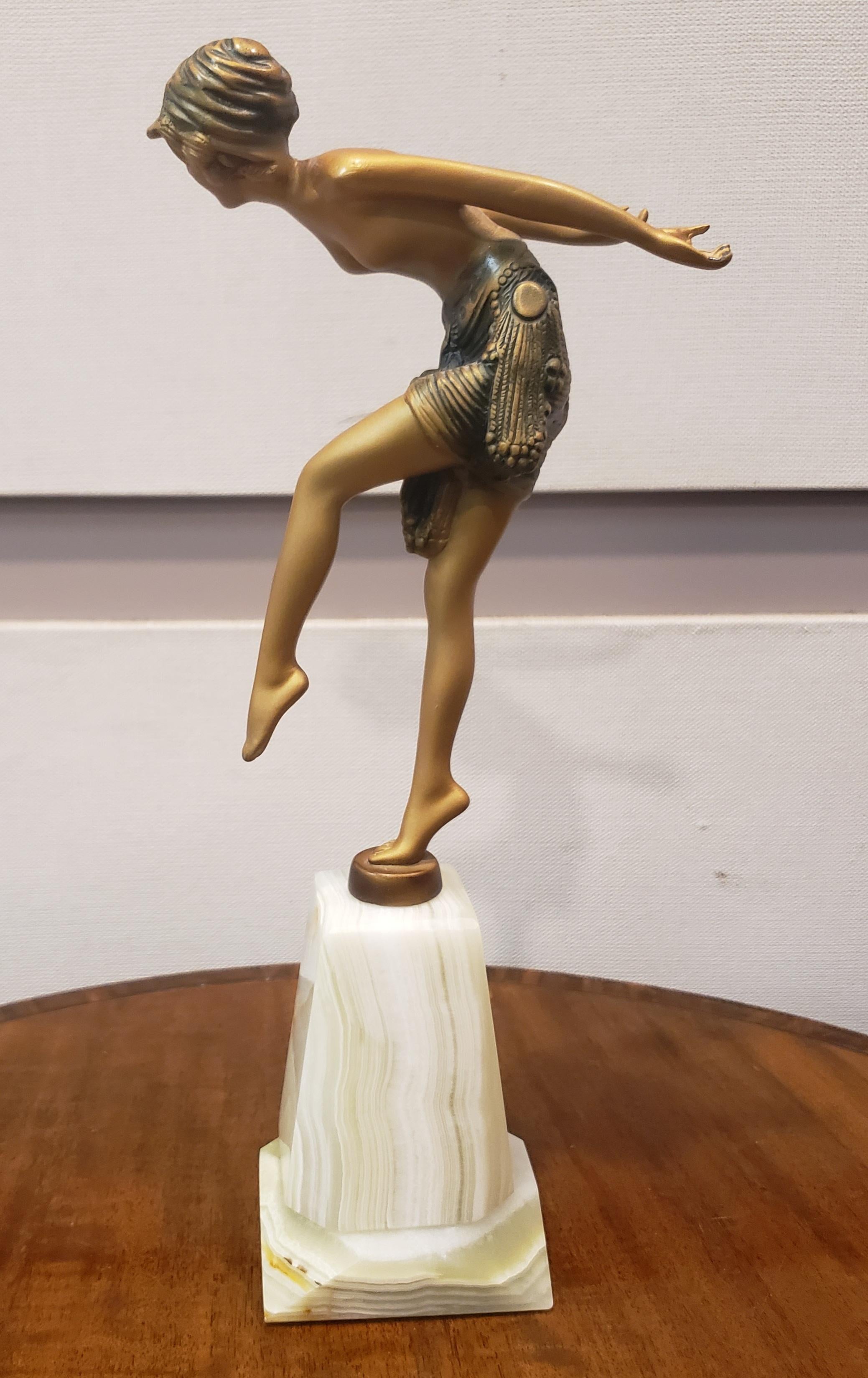 Art Deco Cold-Painted Bronze Sculpture of a Dancer by Josef Lorenzl In Good Condition For Sale In Germantown, MD