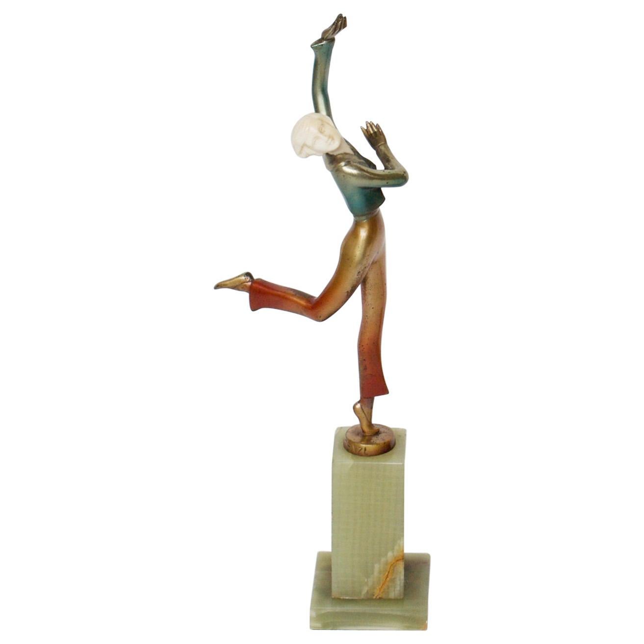Art Deco Cold Painted Bronze Sculpture of a Dancer by Josef Lorenzl