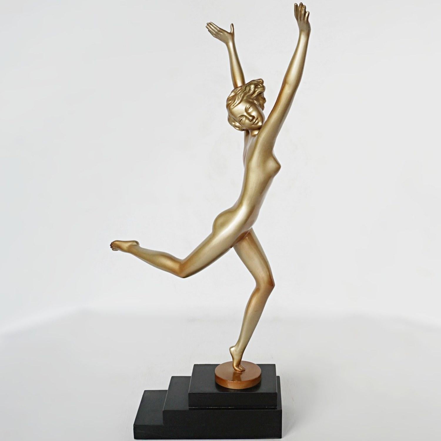Art Deco Cold Painted Bronze Sculpture of a Dancing Female by Josef Lorenzl 8
