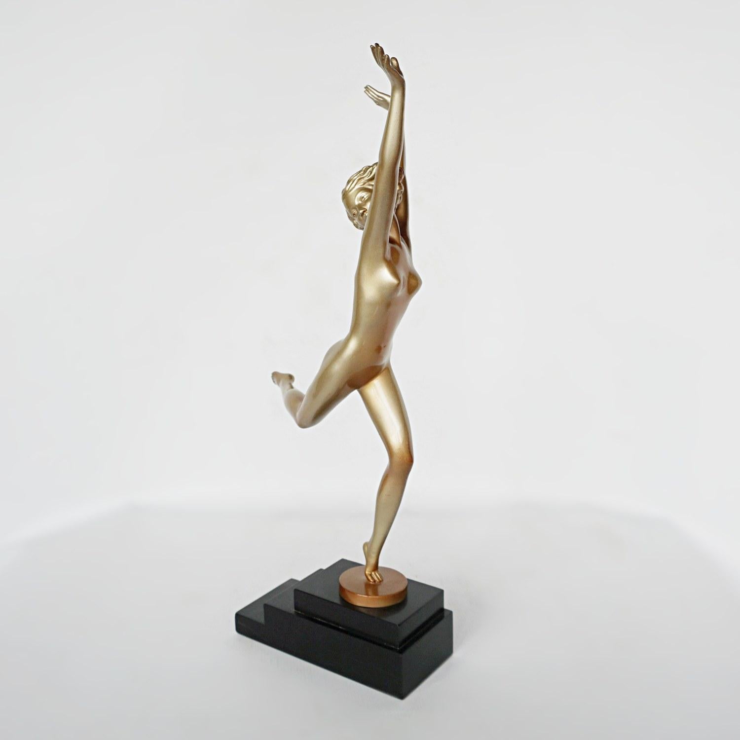 Art Deco Cold Painted Bronze Sculpture of a Dancing Female by Josef Lorenzl In Good Condition In Forest Row, East Sussex