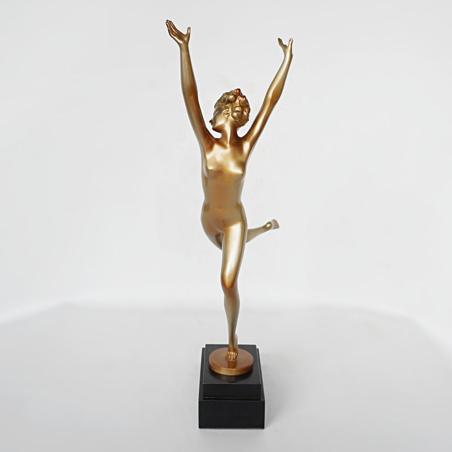 Mid-20th Century Art Deco Cold Painted Bronze Sculpture of a Dancing Female by Josef Lorenzl