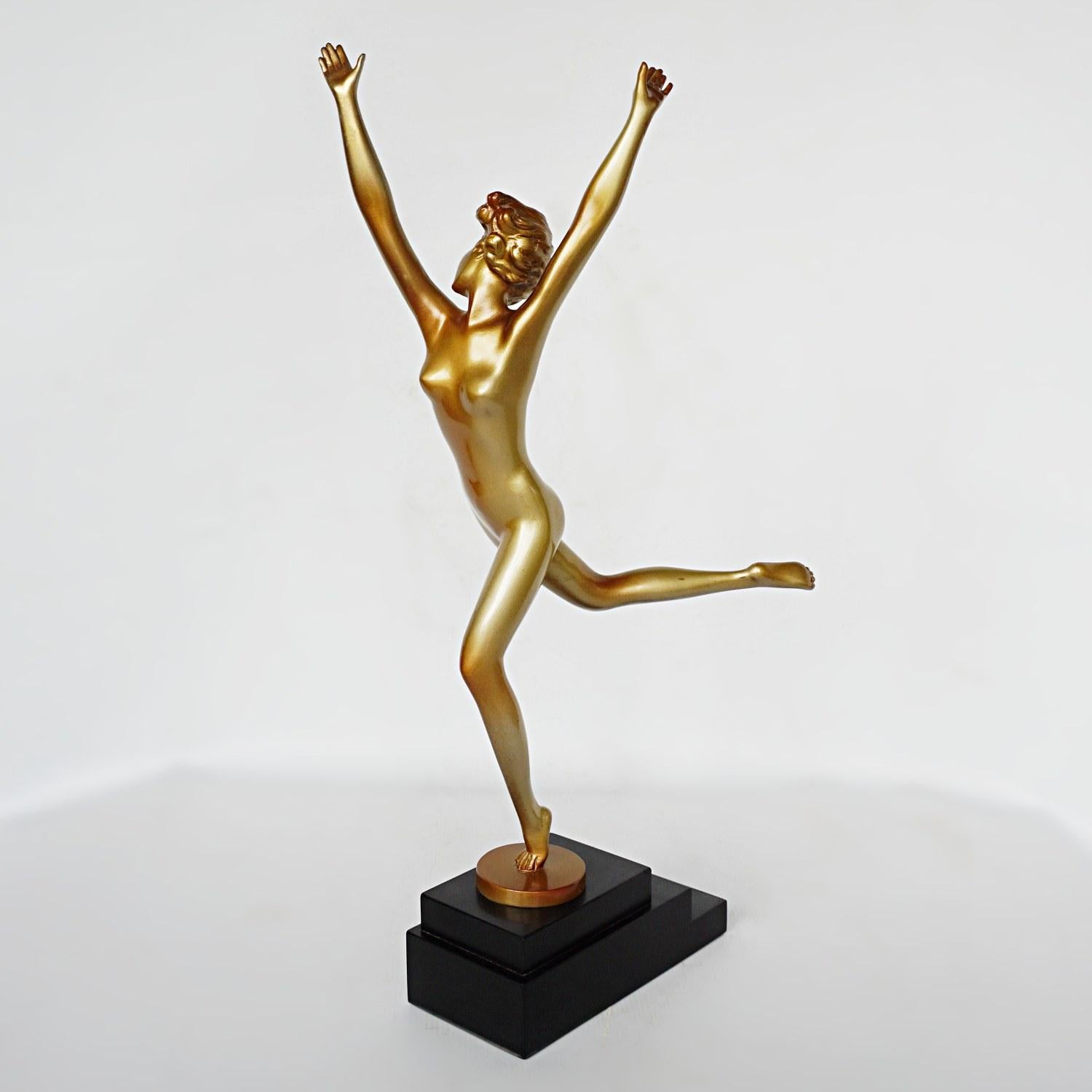 Art Deco Cold Painted Bronze Sculpture of a Dancing Female by Josef Lorenzl 1