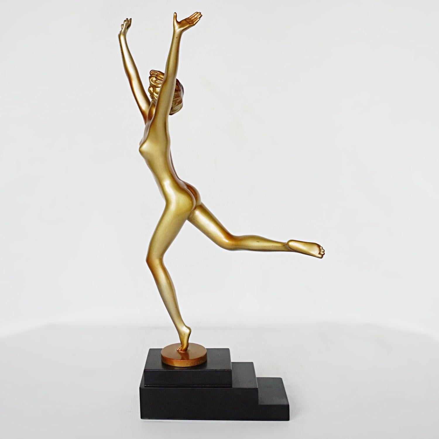 Art Deco Cold Painted Bronze Sculpture of a Dancing Female by Josef Lorenzl 3