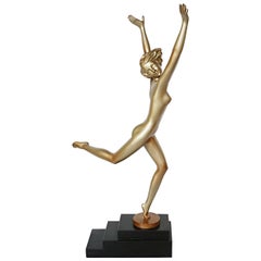Art Deco Cold Painted Bronze Sculpture of a Dancing Female by Josef Lorenzl